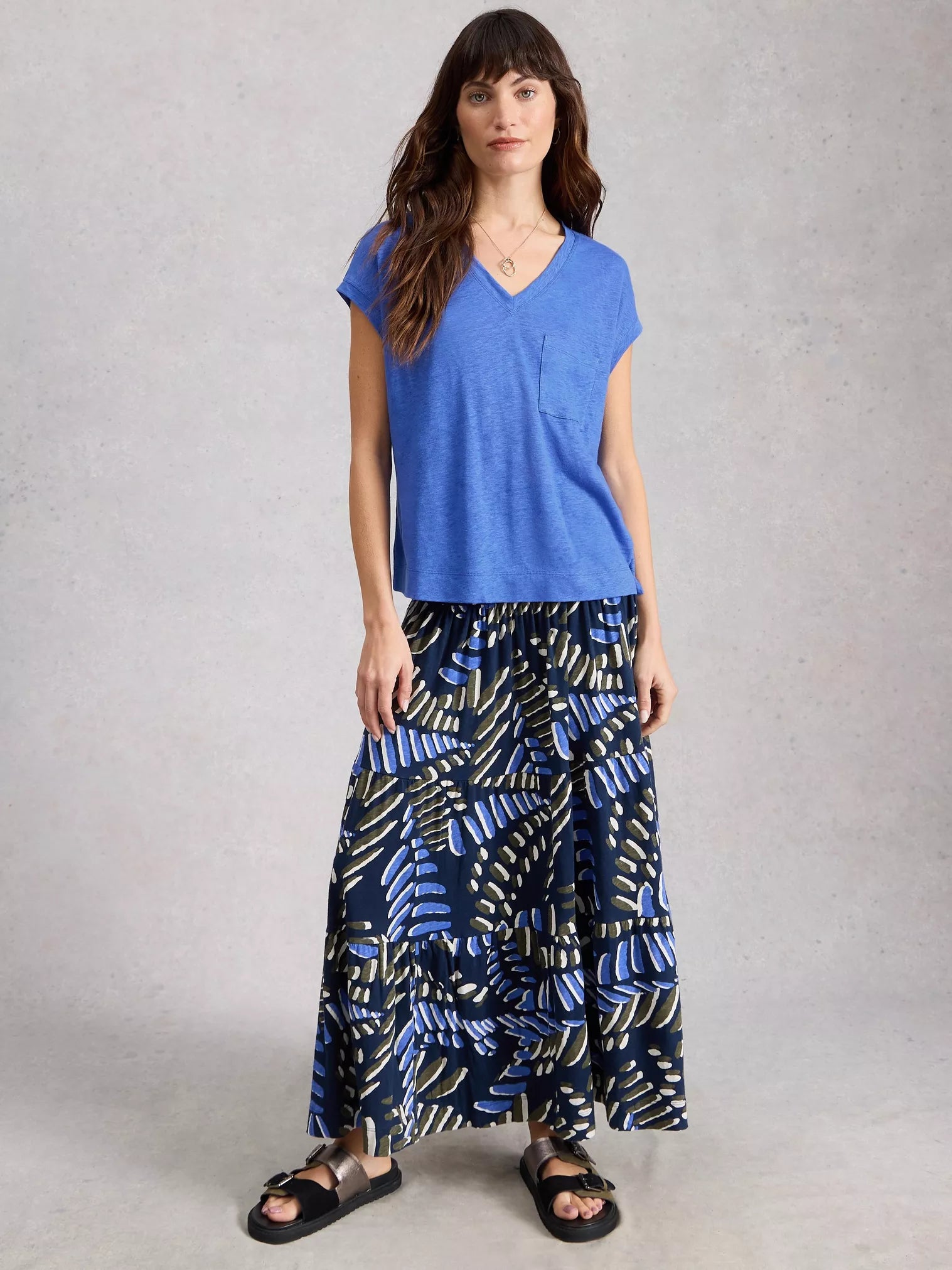 White Stuff Iris Linen Tee - Bright Blue