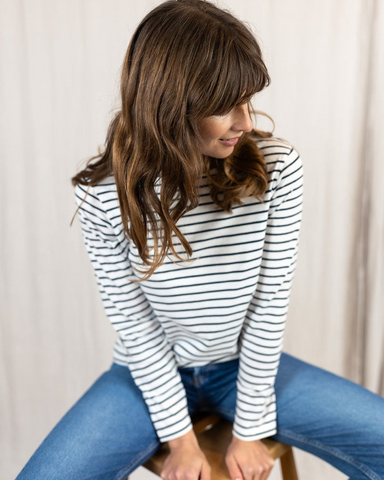 Ivy Layla Cotton Crew - Navy Breton Clothing - Tops - Shirts - LS Knits by Ivy | Grace the Boutique