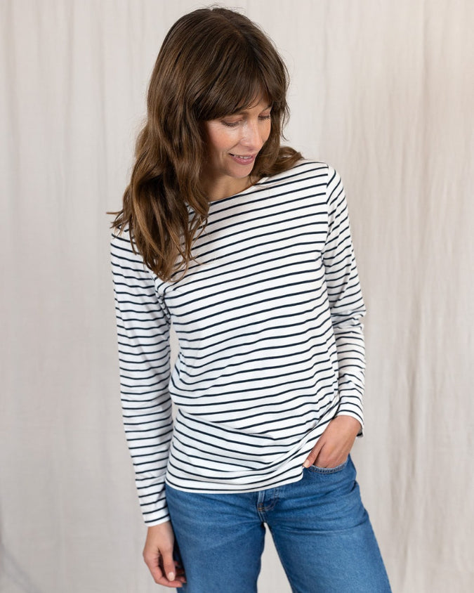 Ivy Layla Cotton Crew - Navy Breton Clothing - Tops - Shirts - LS Knits by Ivy | Grace the Boutique