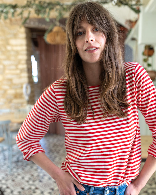 Ivy Sadie Slub Top - Red/Ecru Stripe Clothing - Tops - Shirts - LS Knits by Ivy | Grace the Boutique