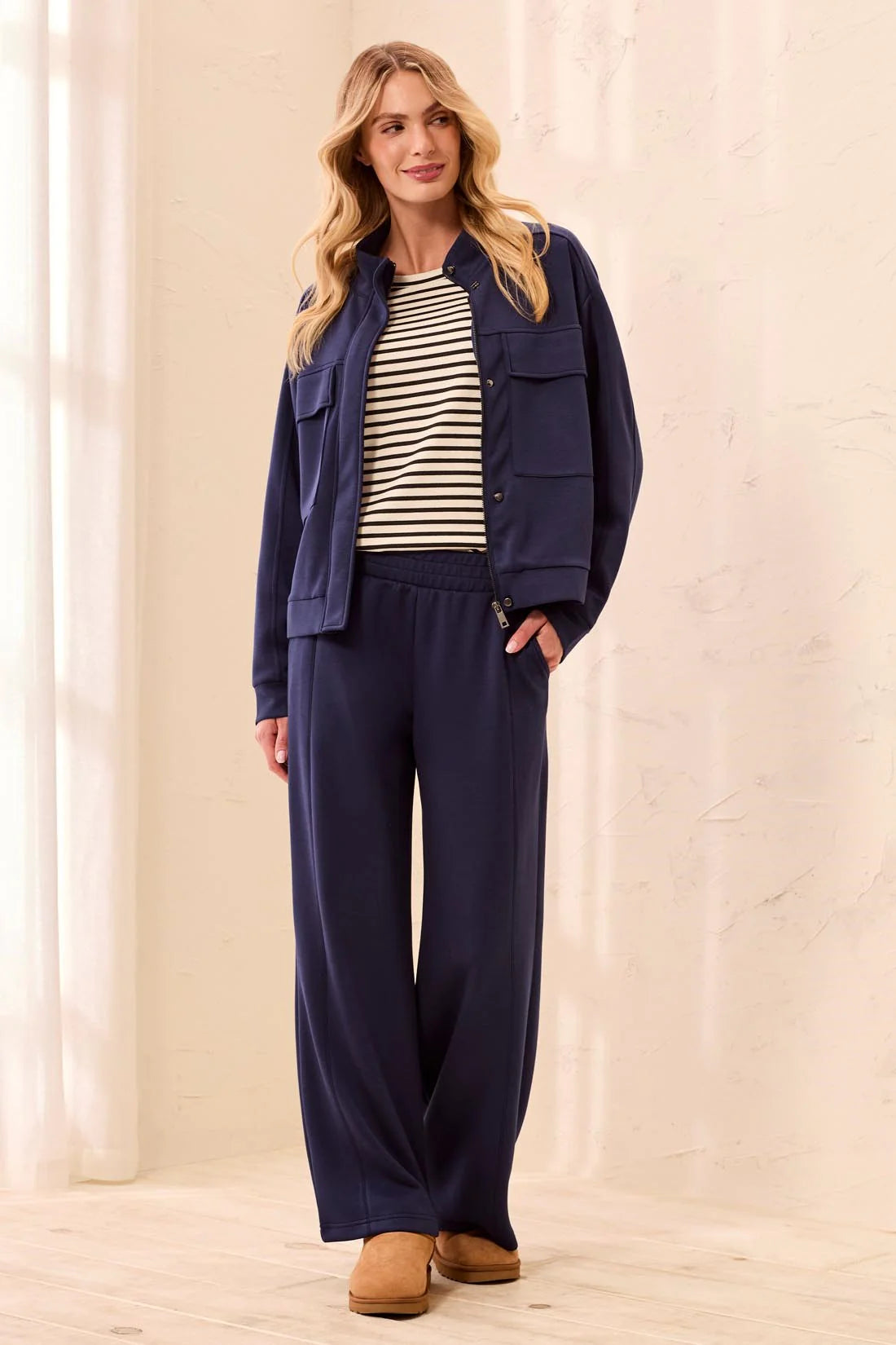 Tribal Techno Lux Wide Leg Pant - Jet Blue