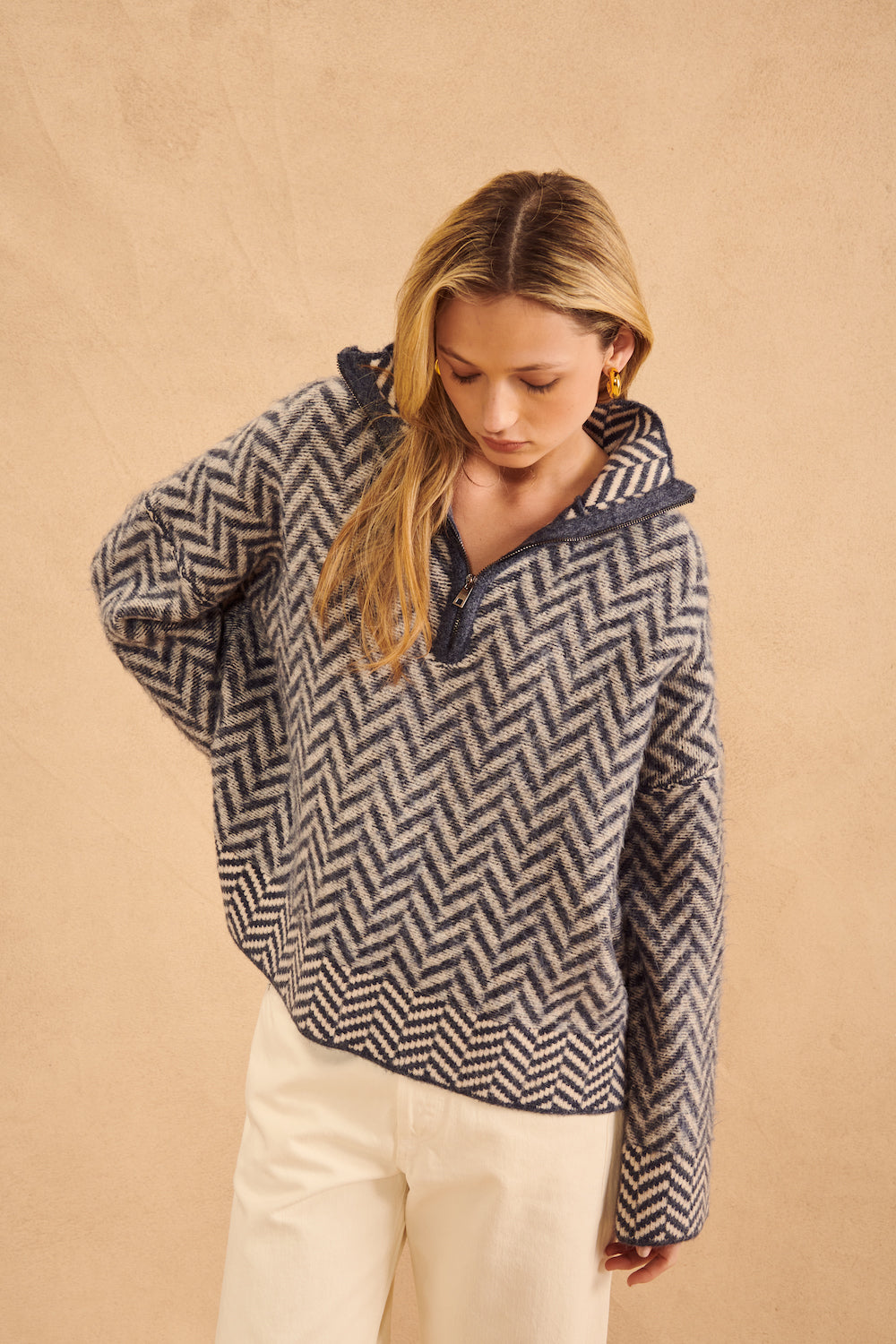 John & Jenn Dominic Sweater - Inky Herringbone Clothing - Tops - Sweaters - Pullovers by John & Jenn | Grace the Boutique