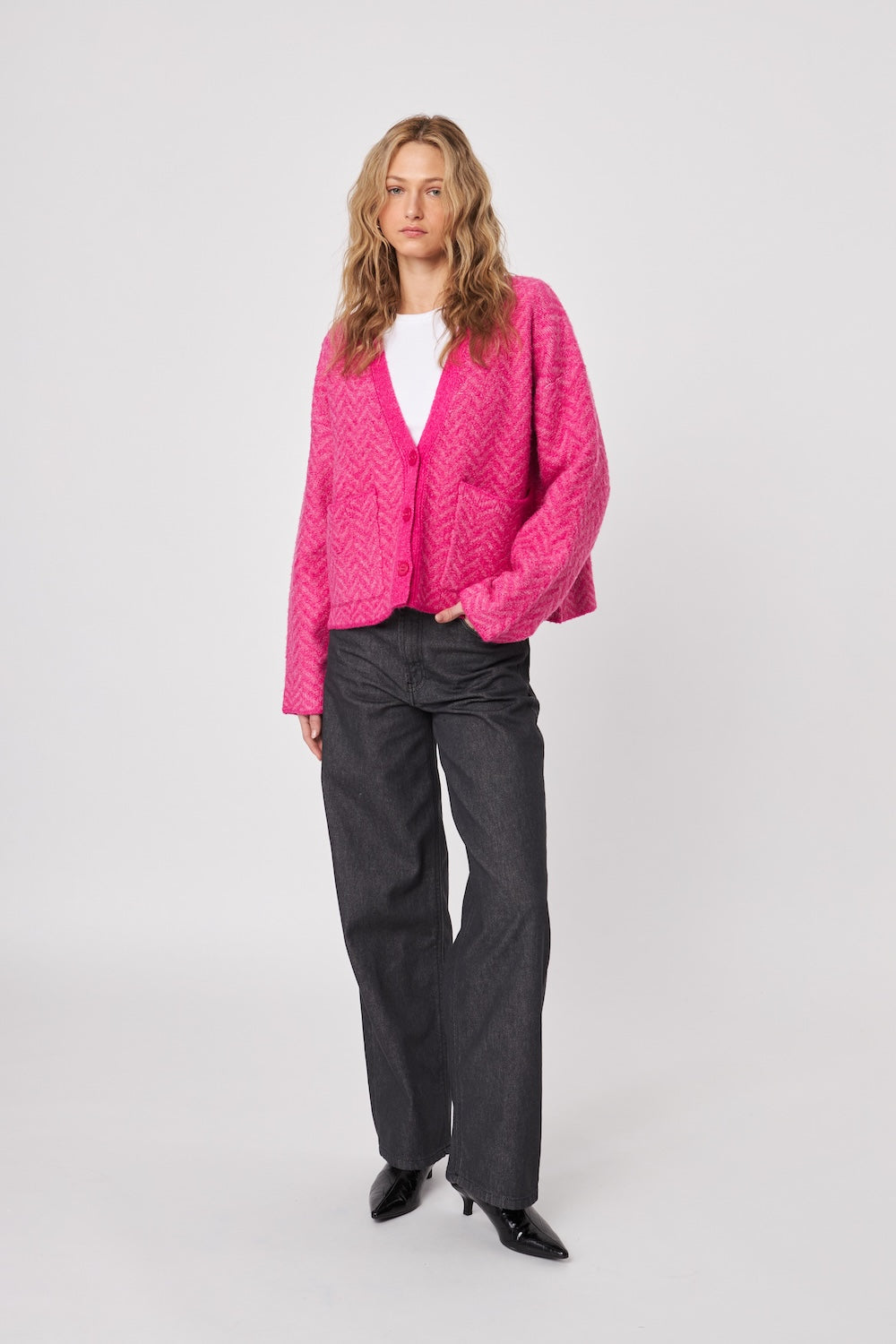 John & Jenn Ricky Cardi - Cerise Herringbone