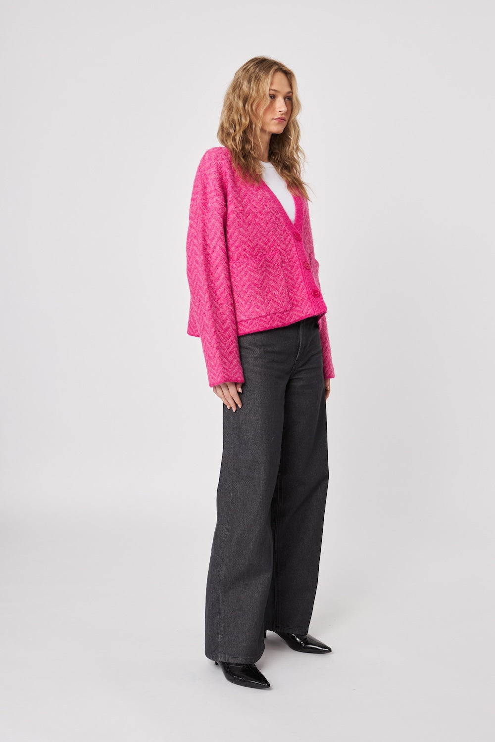 John & Jenn Ricky Cardi - Cerise Herringbone