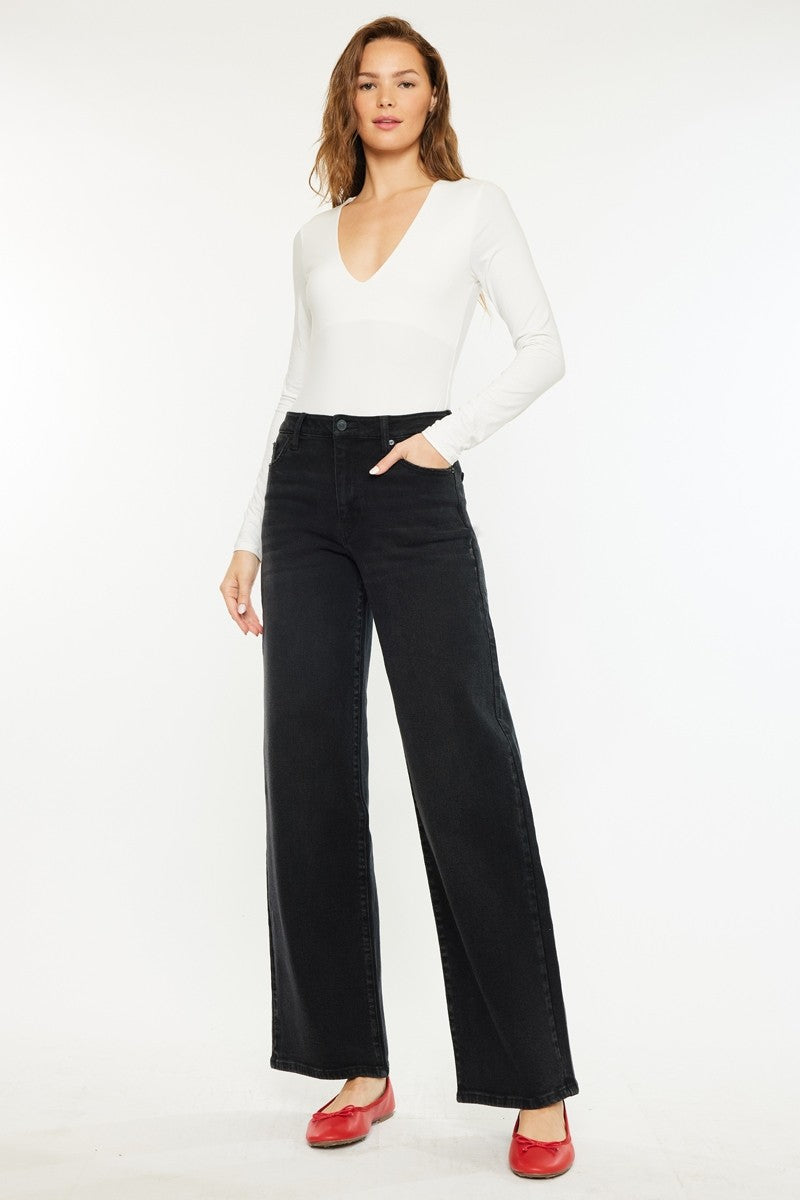 KanCan High Rise Wide Leg Jeans - Black