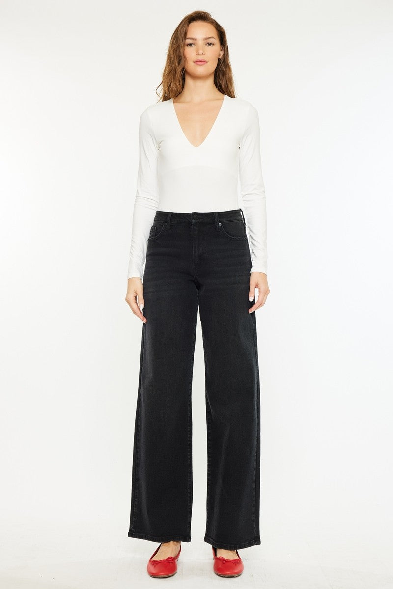 KanCan High Rise Wide Leg Jeans - Black