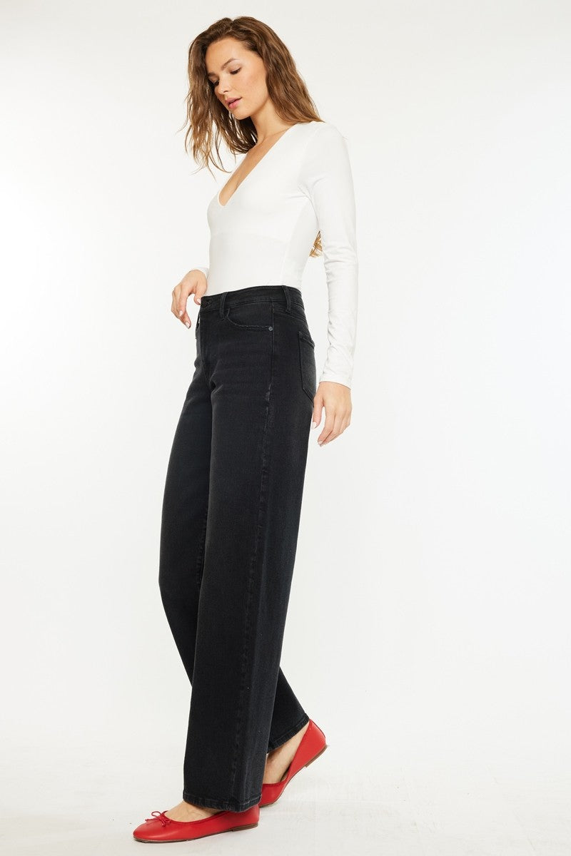 KanCan High Rise Wide Leg Jeans - Black