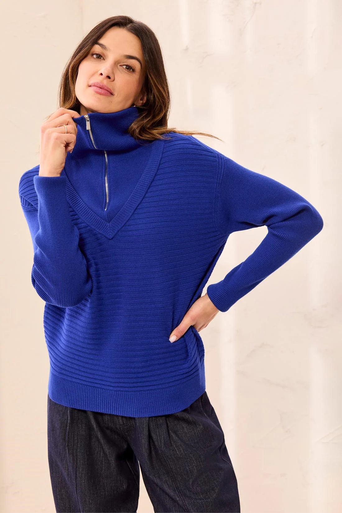 Tribal Kathleen Zip Up Sweater - Electric Blue