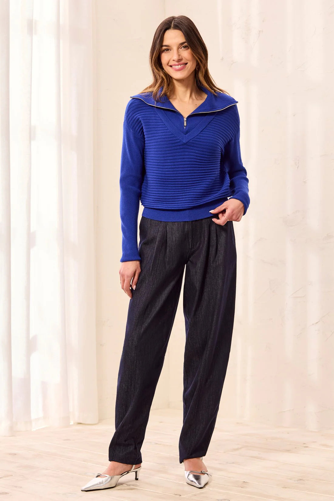 Tribal Kathleen Zip Up Sweater - Electric Blue