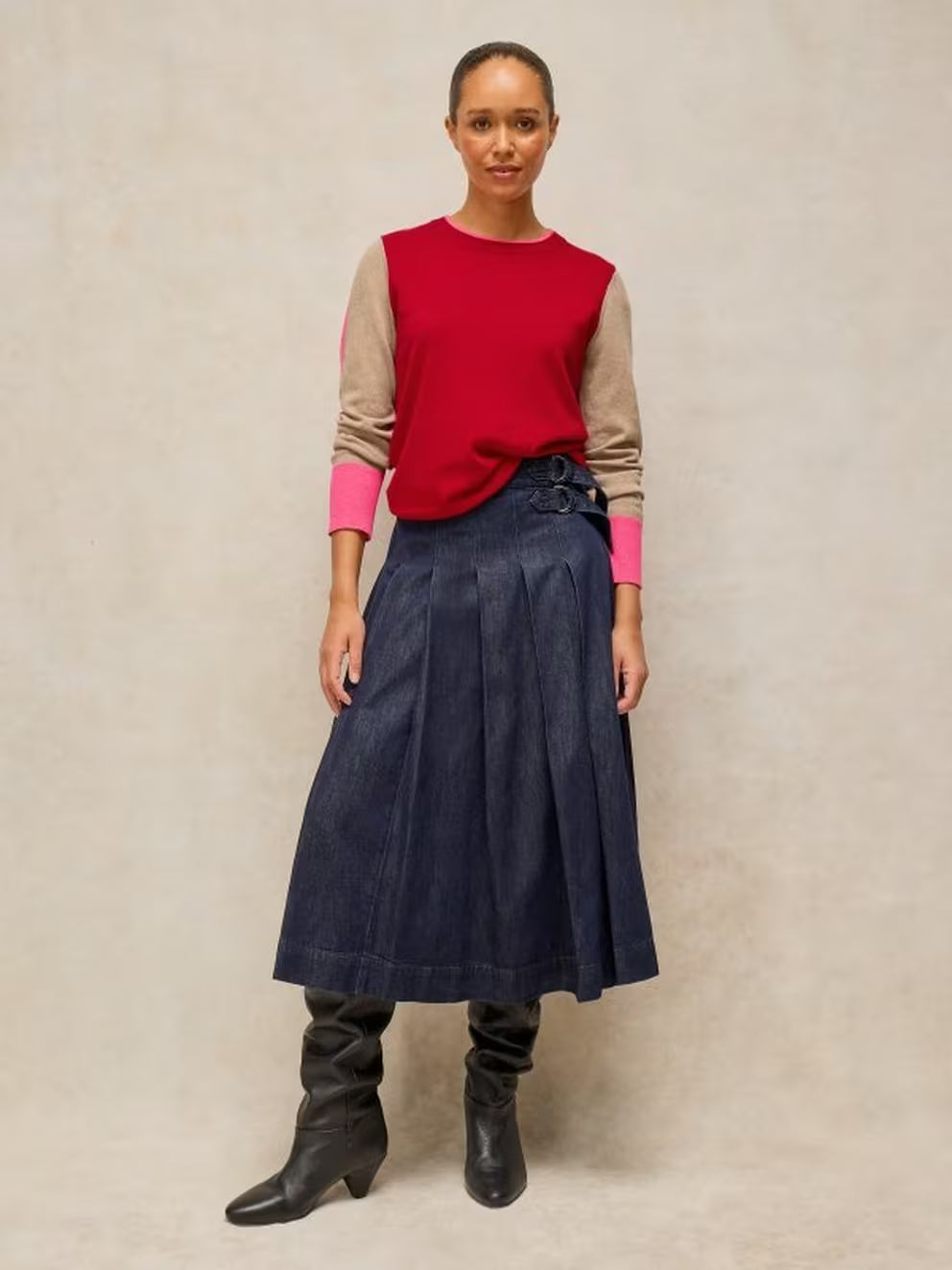 White Stuff Katie Colourblock Jumper - Red Multi