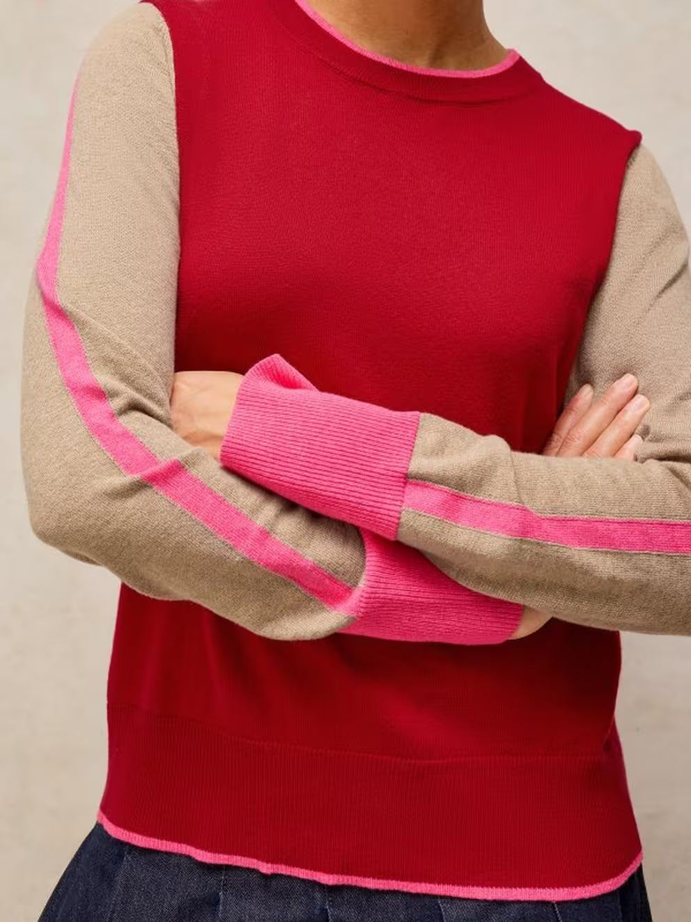 White Stuff Katie Colourblock Jumper - Red Multi