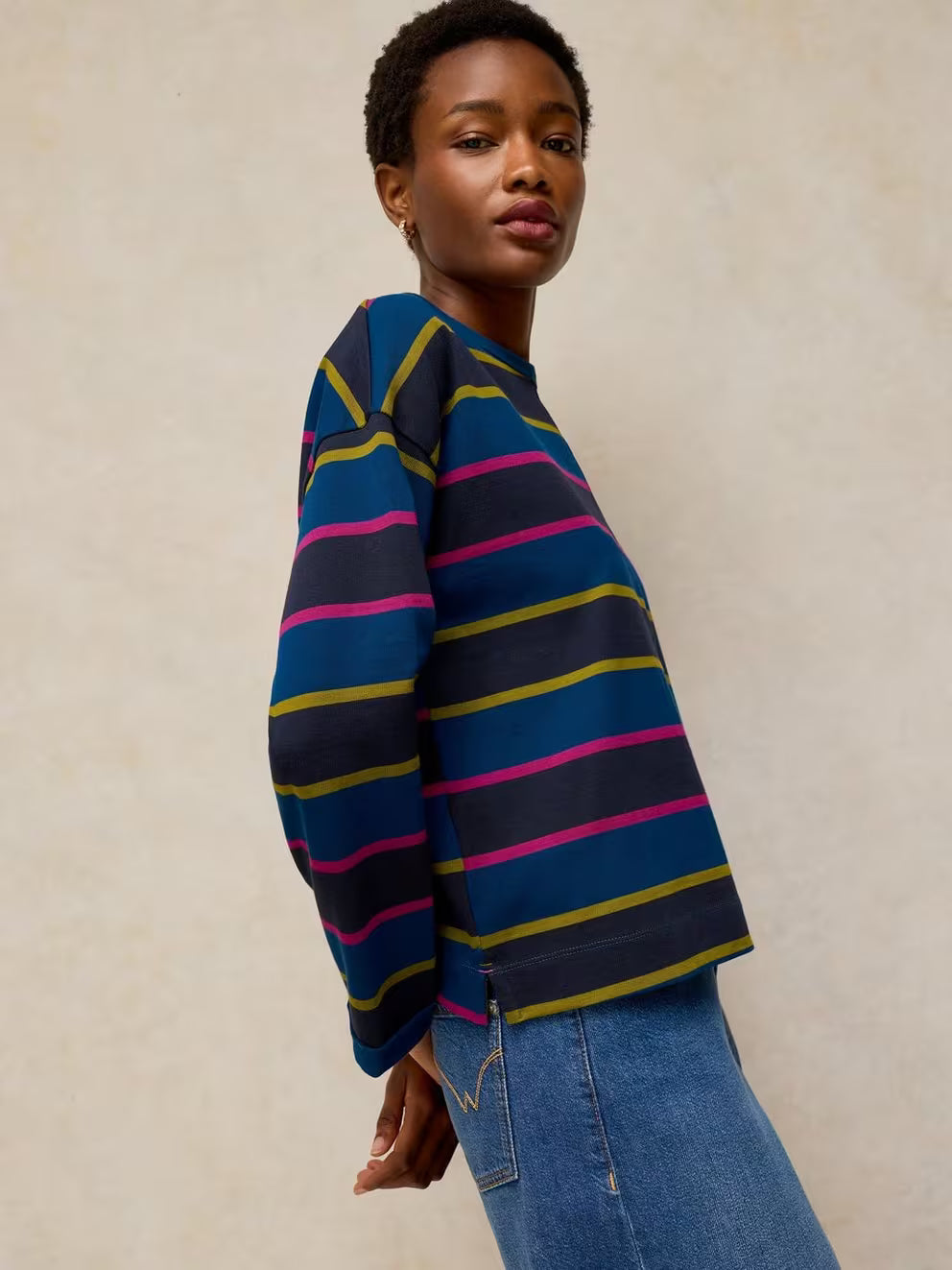 White Stuff Kim Midweight LS Tee - Navy Multi