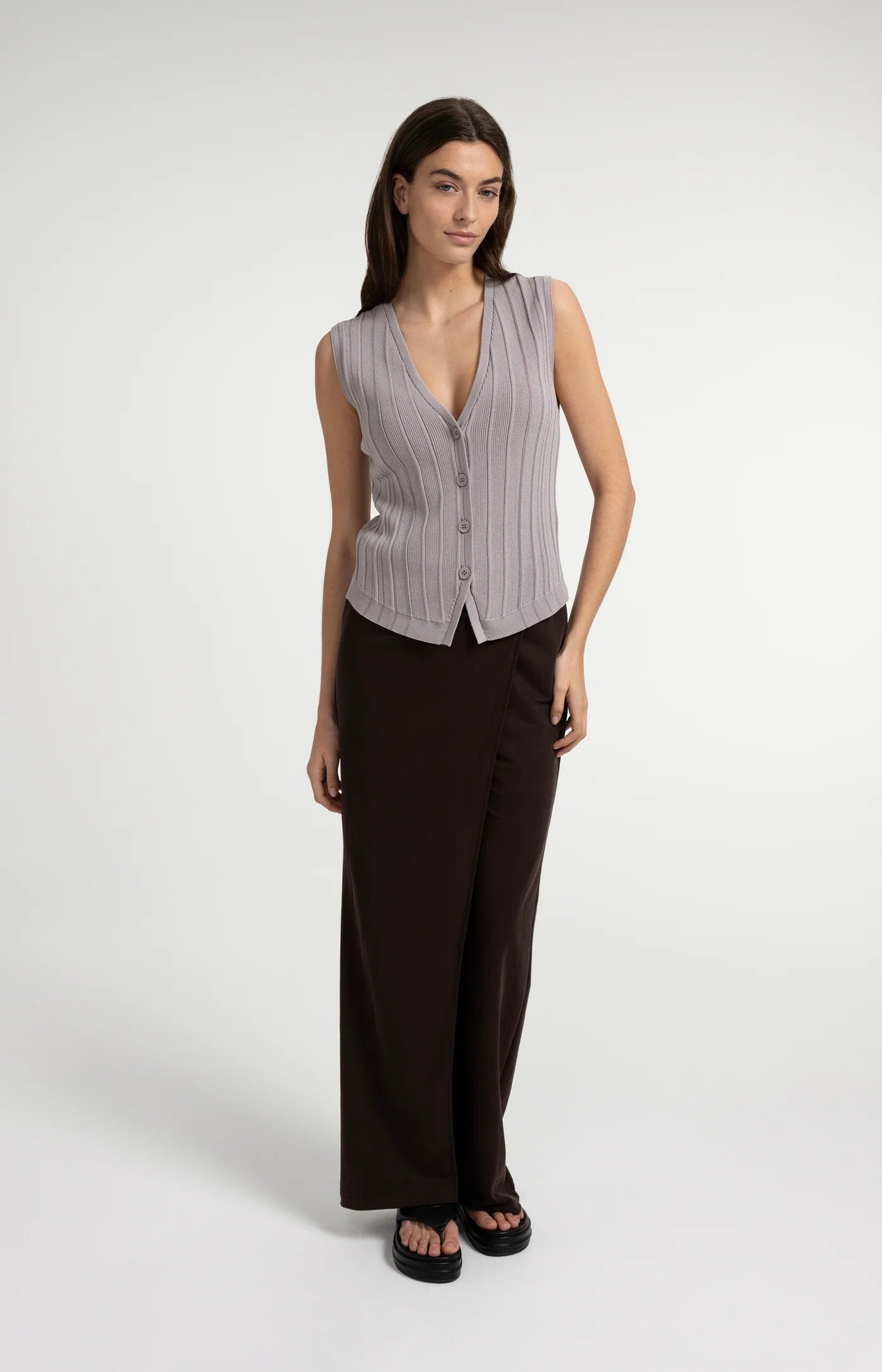 Yaya Rib Knit Vest - Alabaster Grey