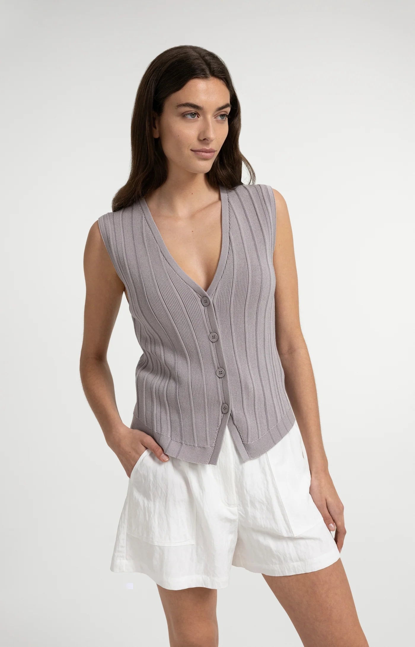 Yaya Rib Knit Vest - Alabaster Grey