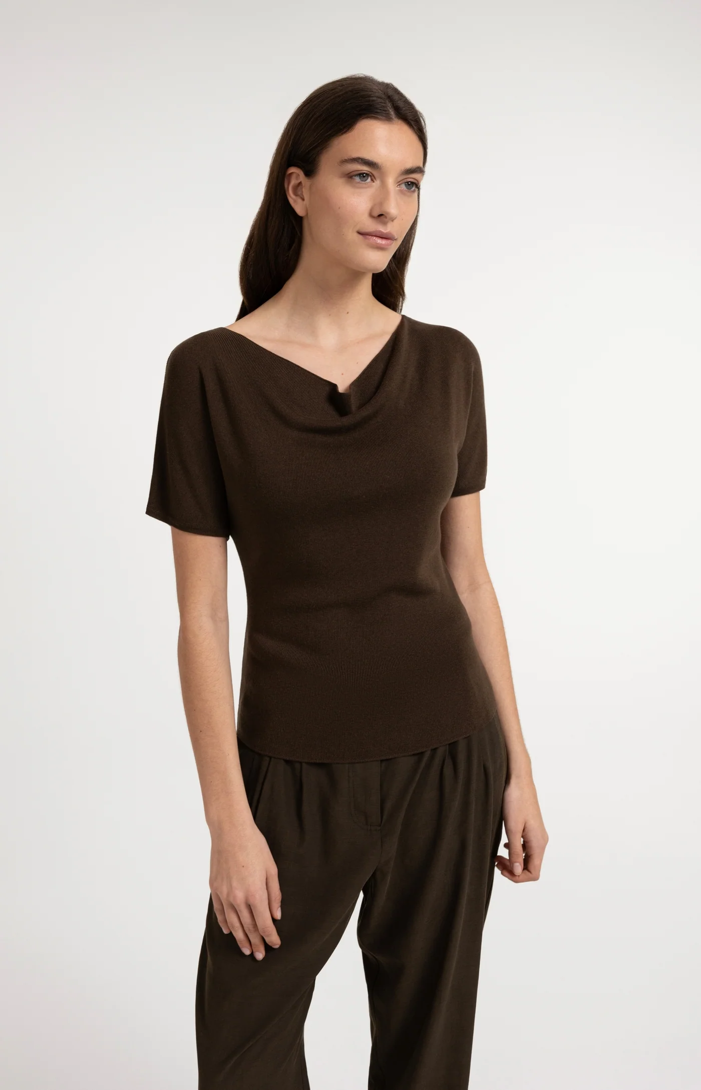 Yaya Boatneck Short Sleeved Sweater - Black Brown
