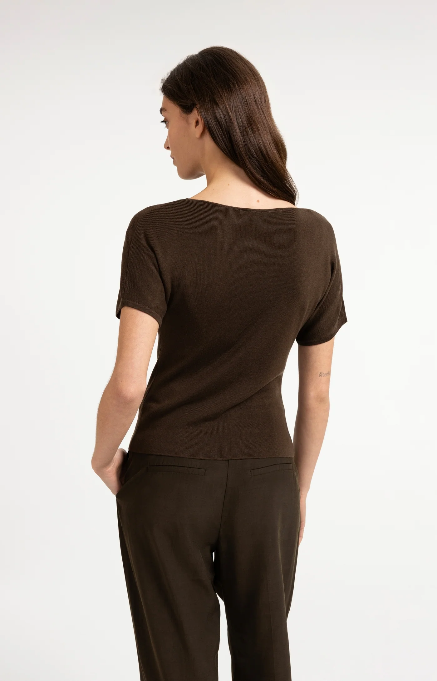 Yaya Boatneck Short Sleeved Sweater - Black Brown