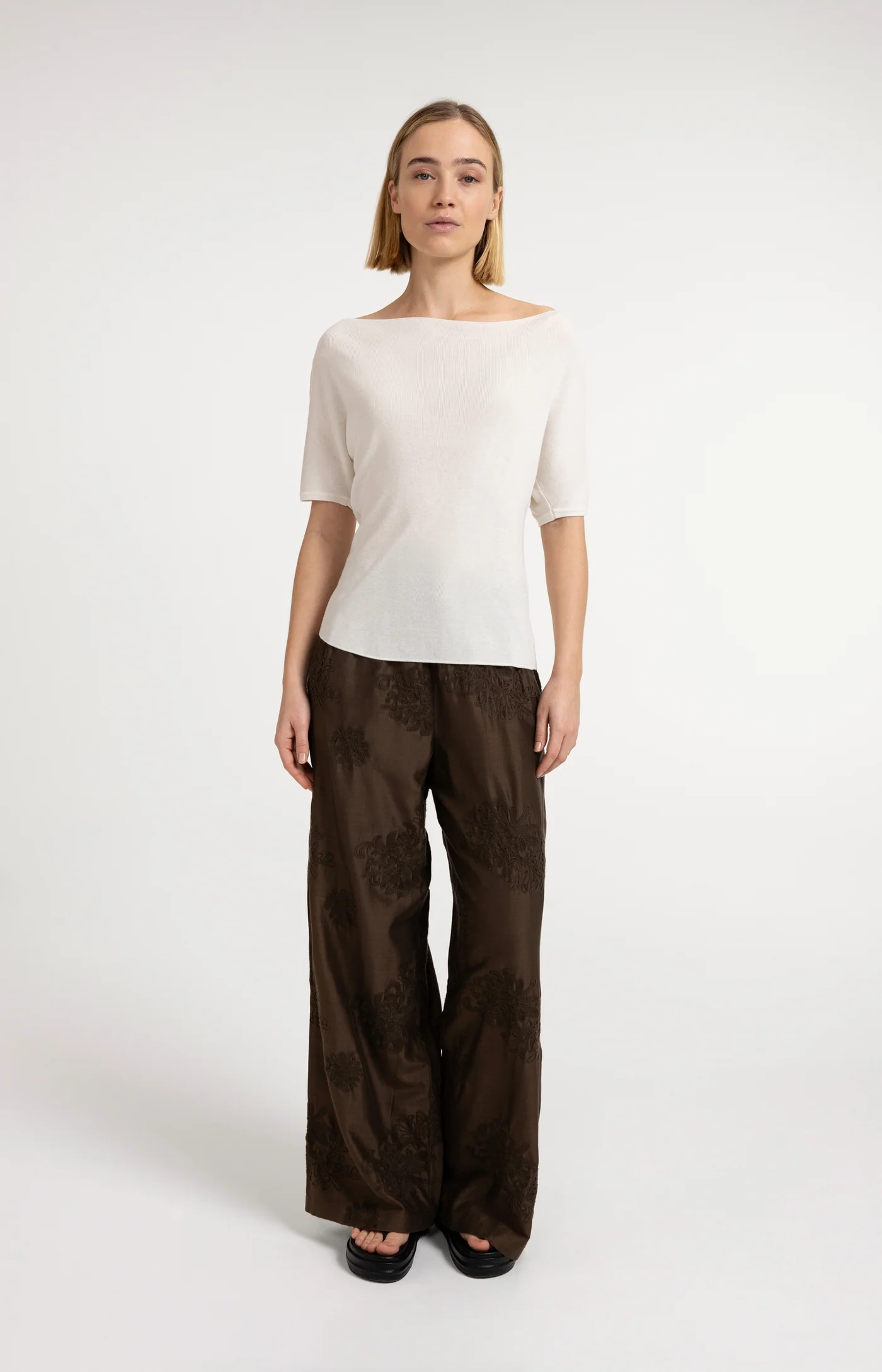 Yaya Boatneck Short Sleeved Sweater - White