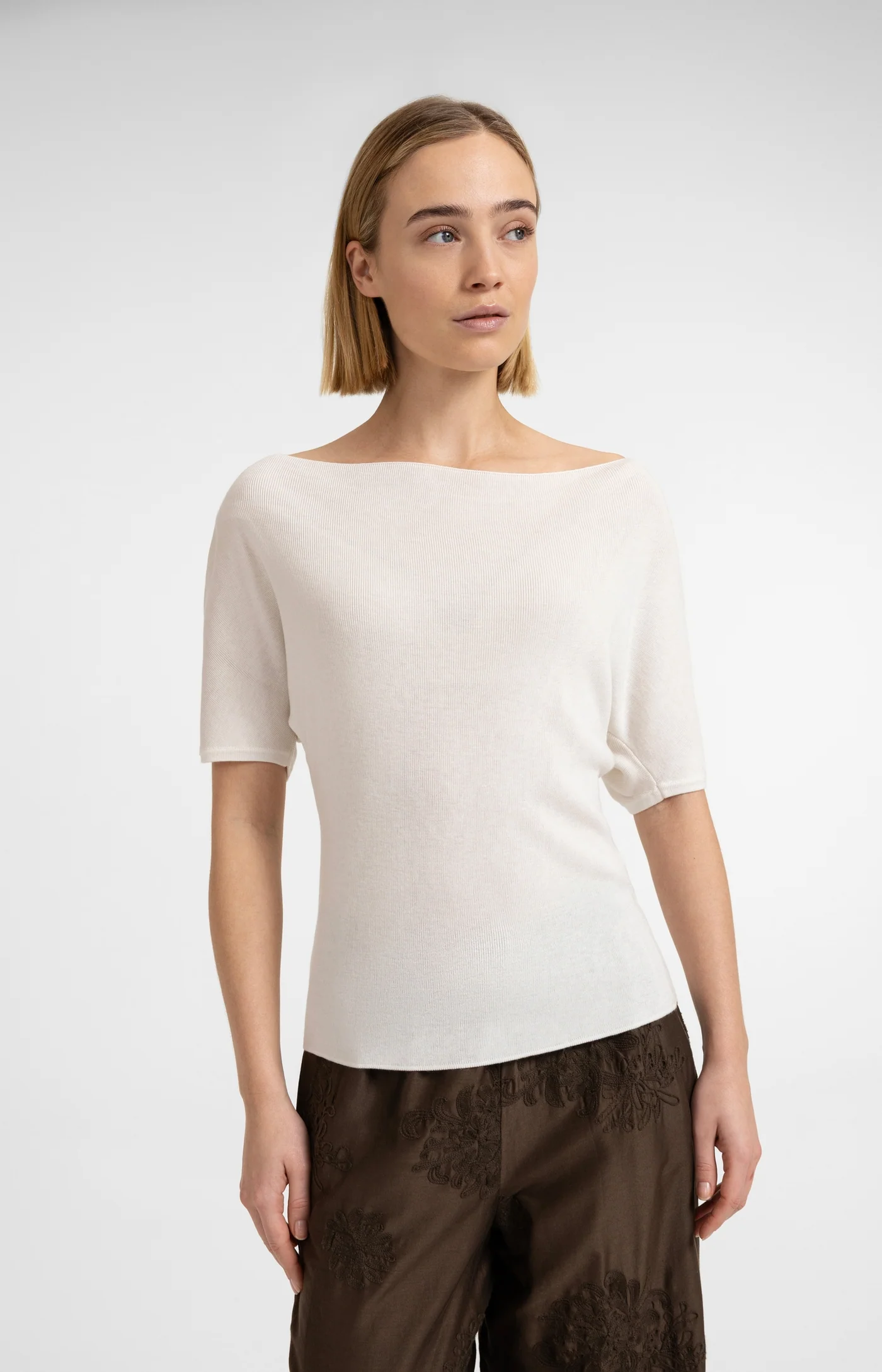 Yaya Boatneck Short Sleeved Sweater - White