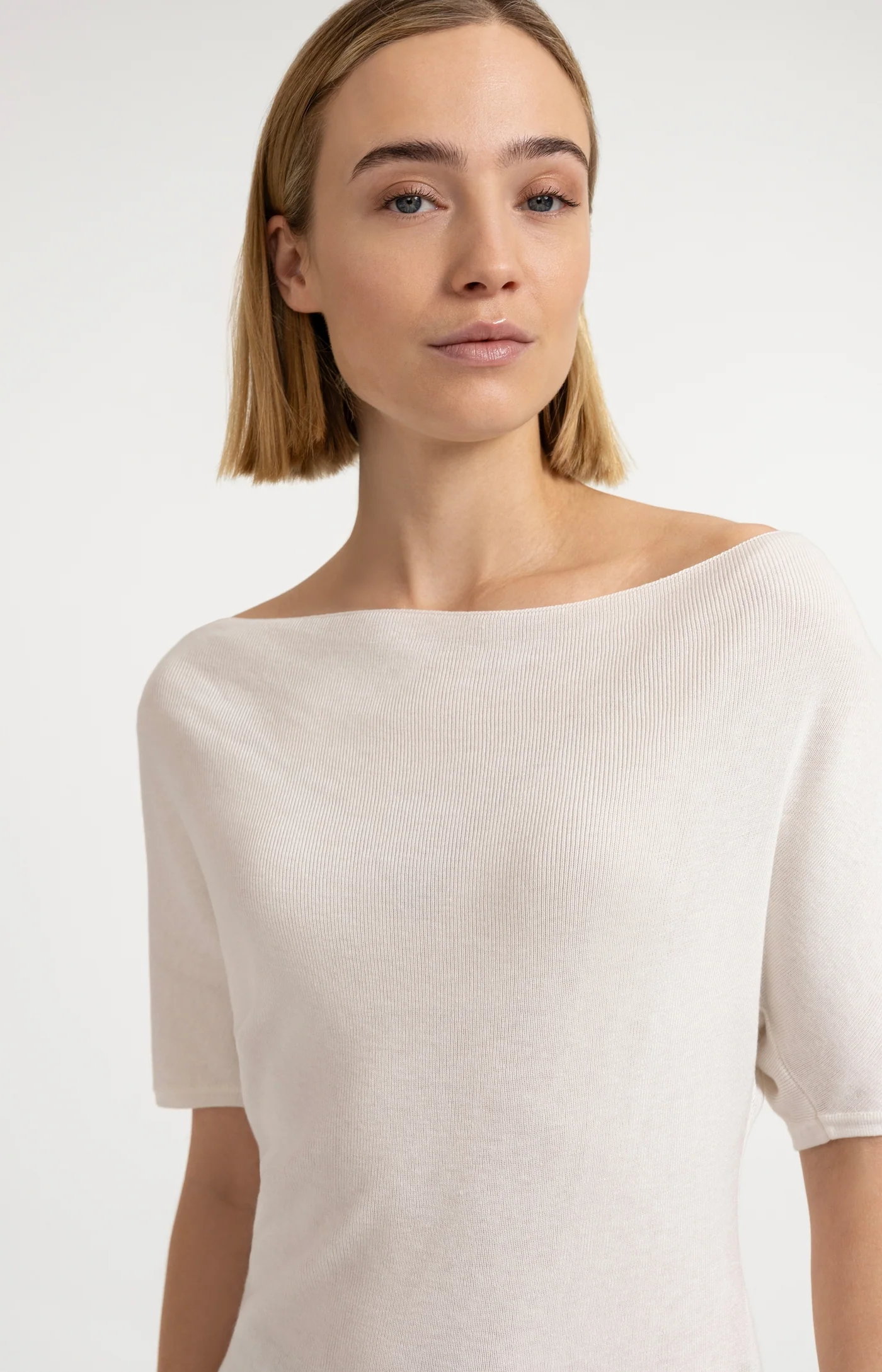 Yaya Boatneck Short Sleeved Sweater - White