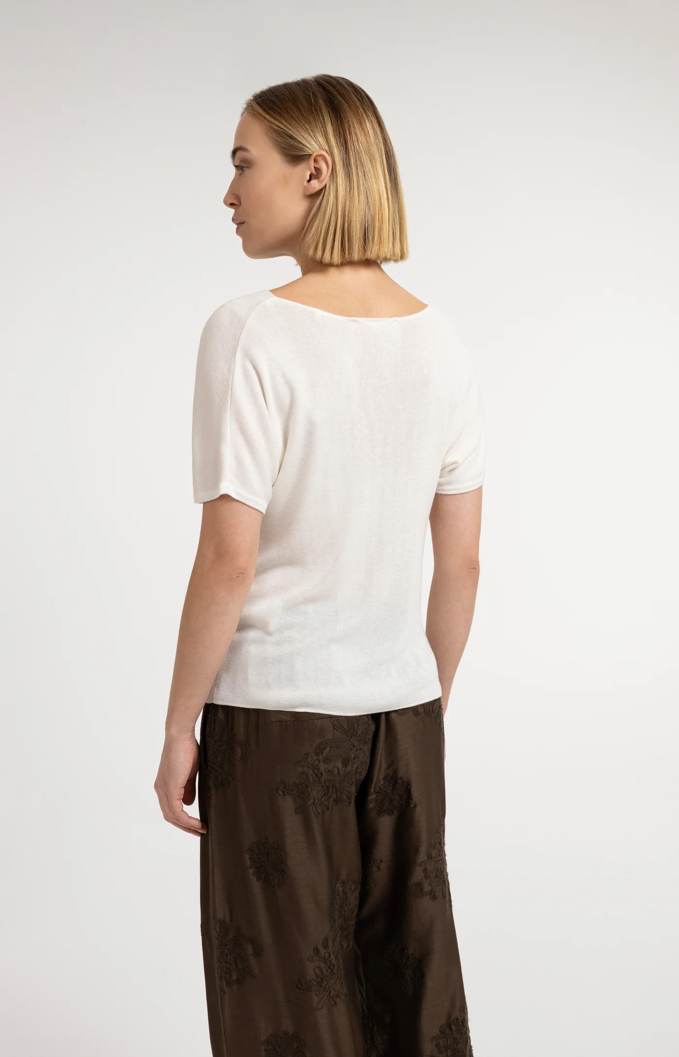 Yaya Boatneck Short Sleeved Sweater - White