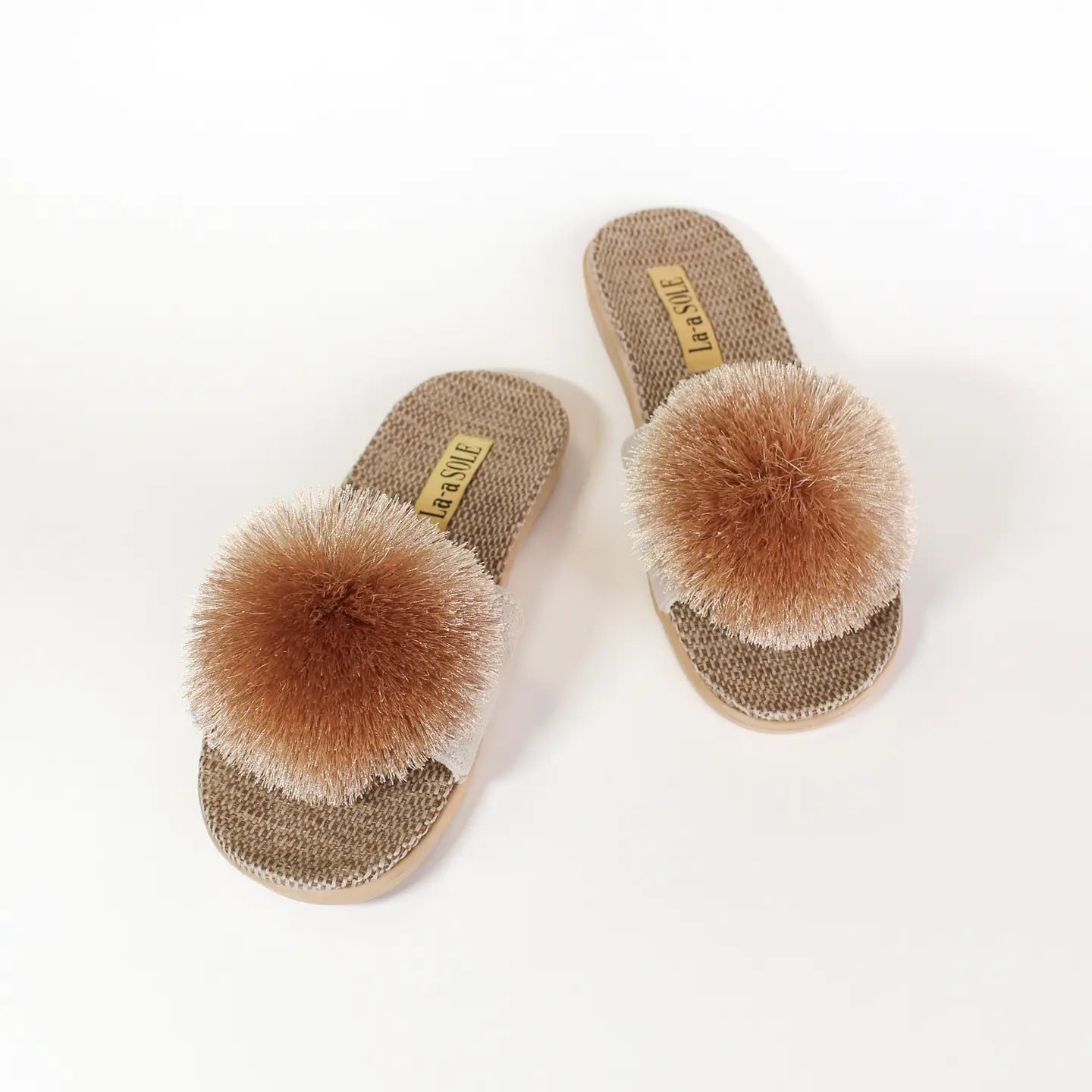 La-a SOLE Pom Pom Slides - Champagne