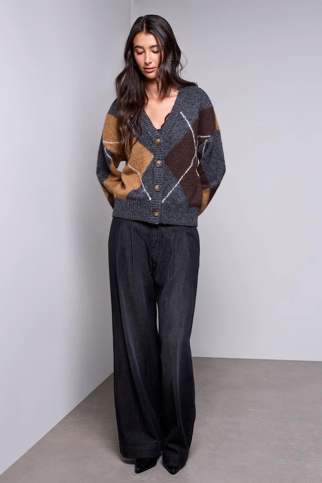 Tribal Lofty Argyle Cardi - Charcoal