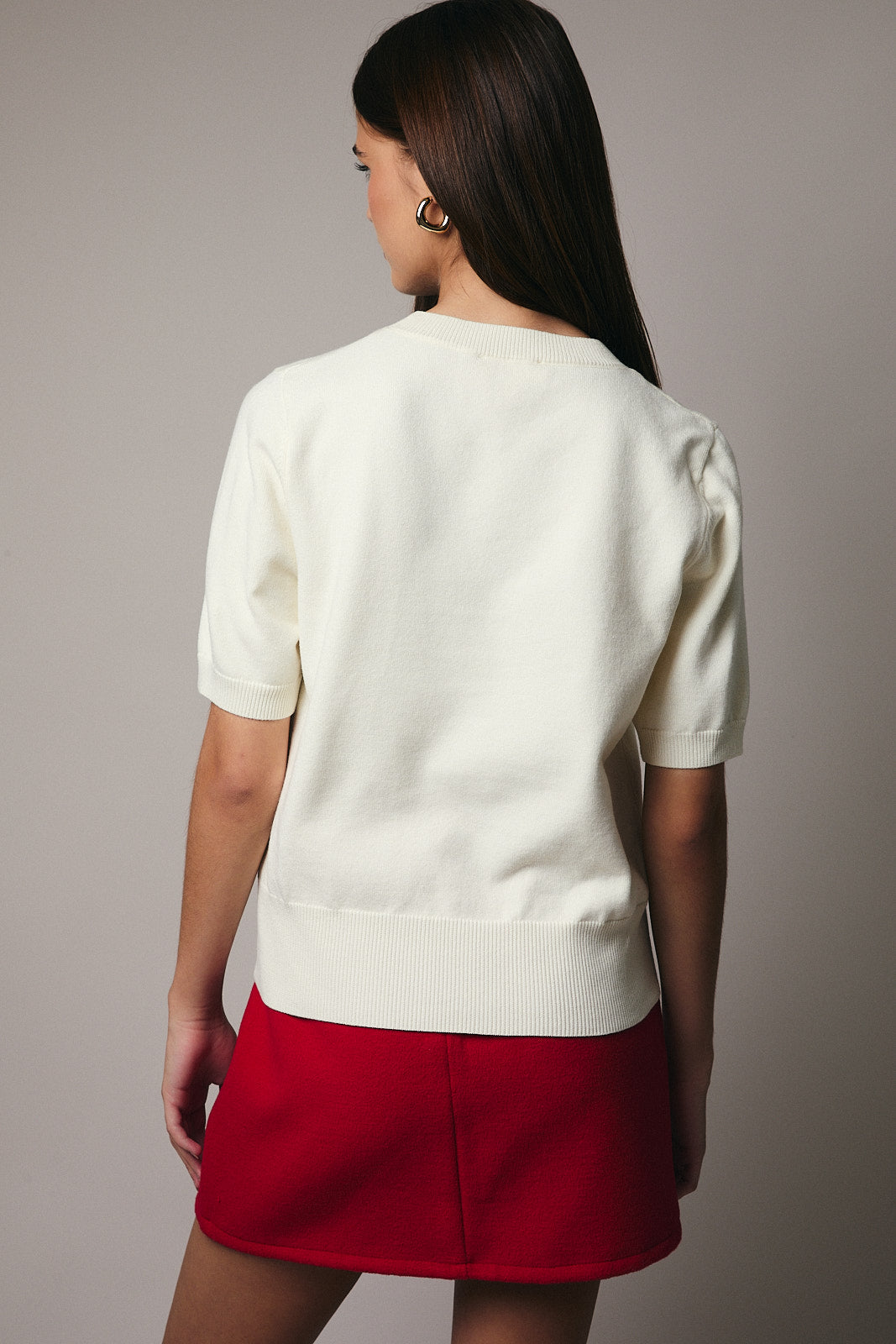 Le Lis Boucle Teddy Short Sleeved Sweater - Cream