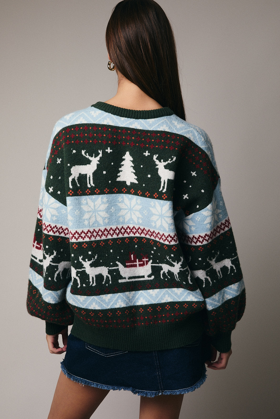 Le Lis Deer Fair Isle Sweater - Green
