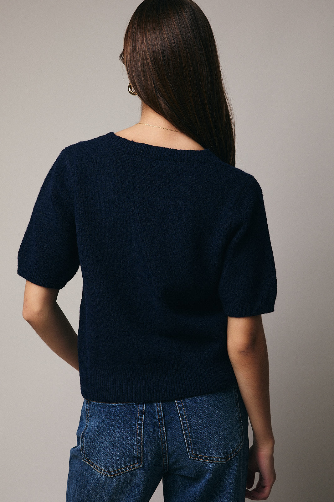 Le Lis Holiday Cocktail Short Sleeved Sweater - Navy