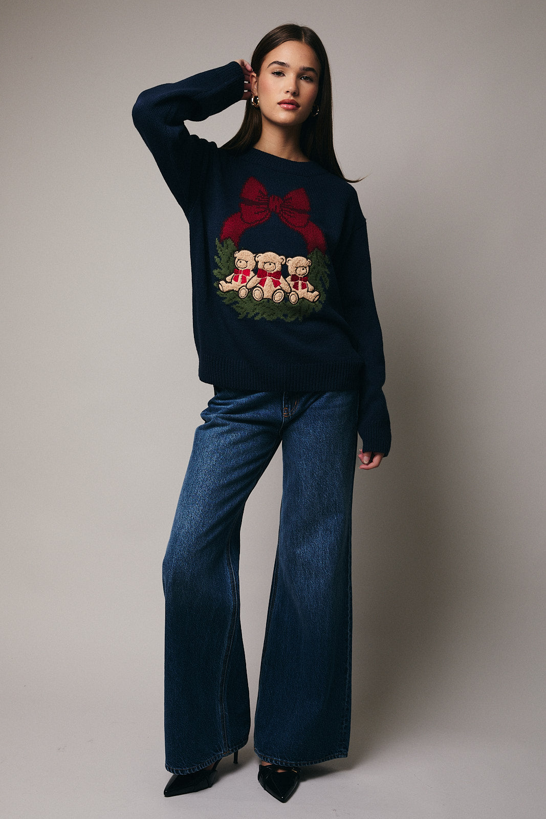 Le Lis Holiday Wreath Sweater - Navy