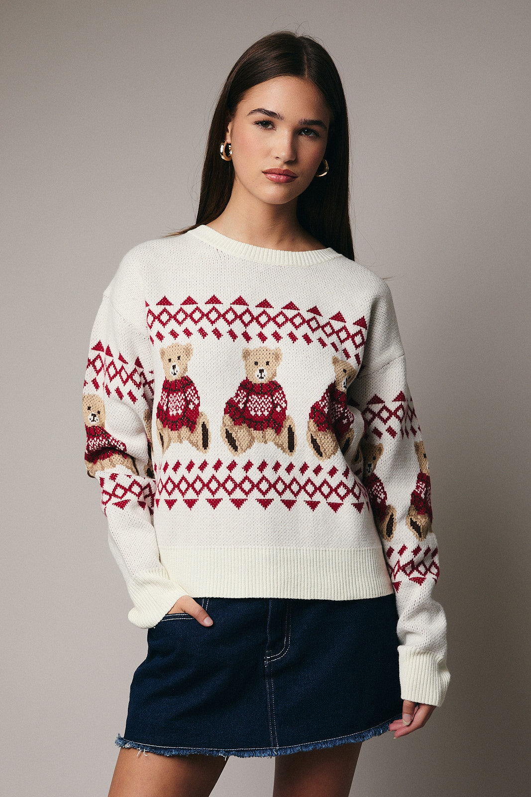 Le Lis Winter Bear Fair Isle Sweater - Cream