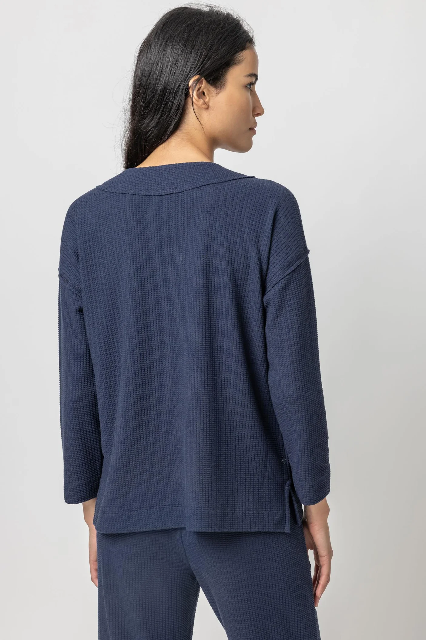 Lilla P Easy Drop Shoulder V Neck - Navy Clothing - Tops - Shirts - LS Knits by Lilla P | Grace the Boutique