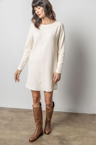 Lilla P Seamed Boatneck Dress - Talc Clothing - Dresses + Jumpsuits - Dresses - Short Dresses by Lilla P | Grace the Boutique