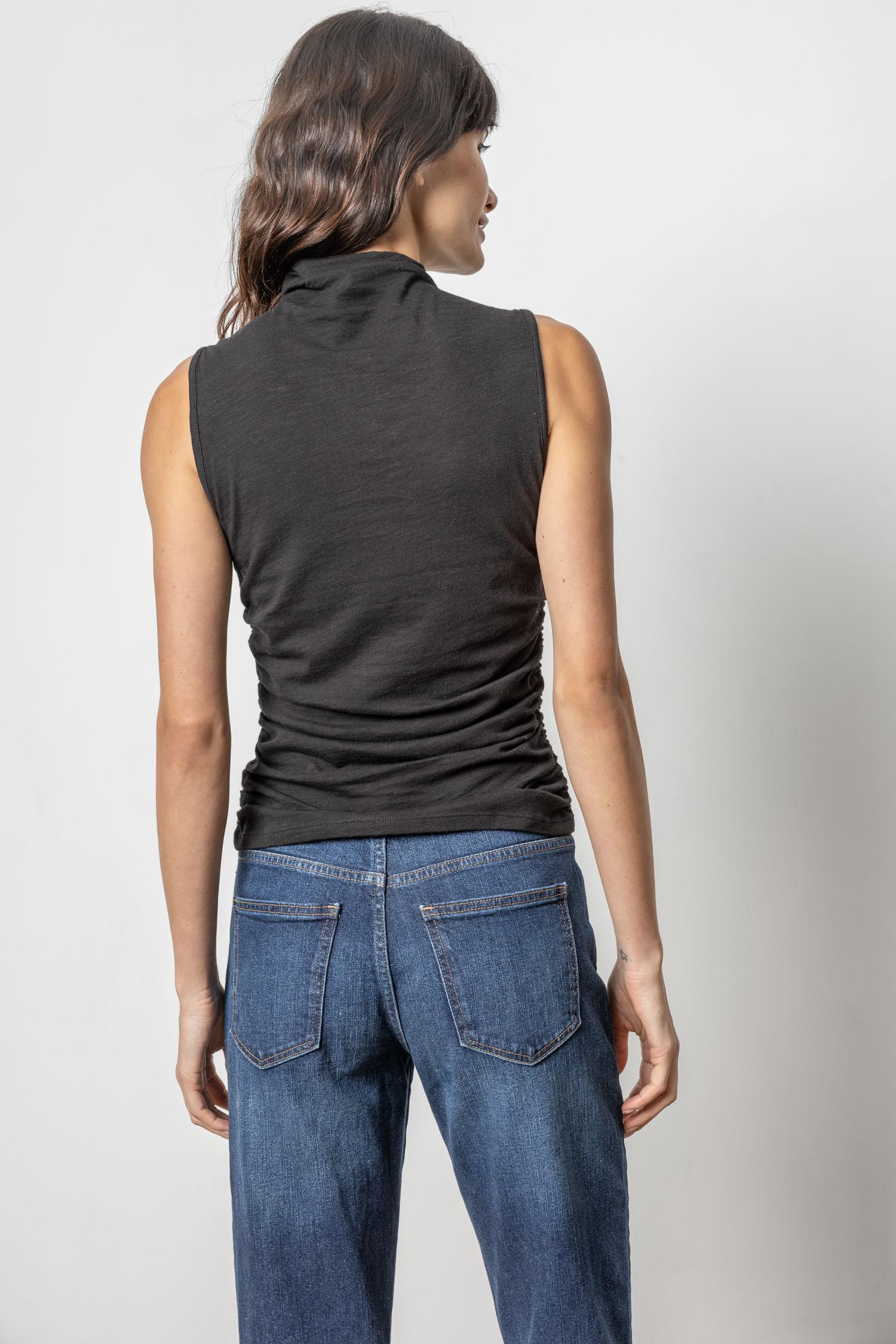 Lilla P Shirred Mockneck - Black Clothing - Tops - Shirts - Sleeveless Knits by Lilla P | Grace the Boutique