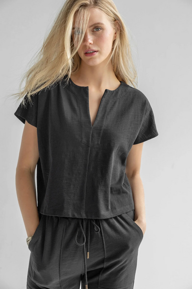 Lilla P Split Neck Dolman - Black Clothing - Tops - Shirts - Sleeveless Knits by Lilla P | Grace the Boutique