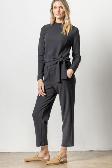 Lilla P Straight Waffle Pant - Black Clothing - Bottoms - Pants - Casual by Lilla P | Grace the Boutique