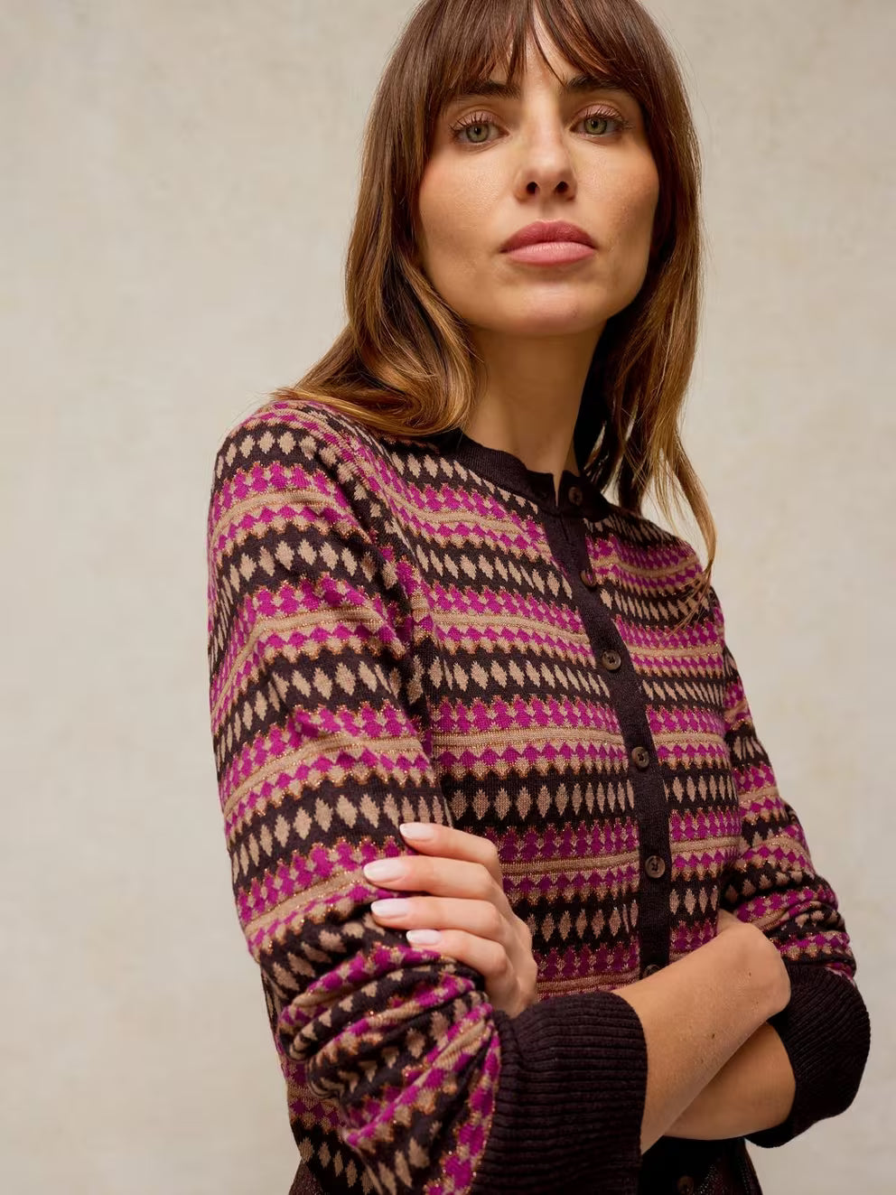 White Stuff Lois Fairisle Cardi - Pink