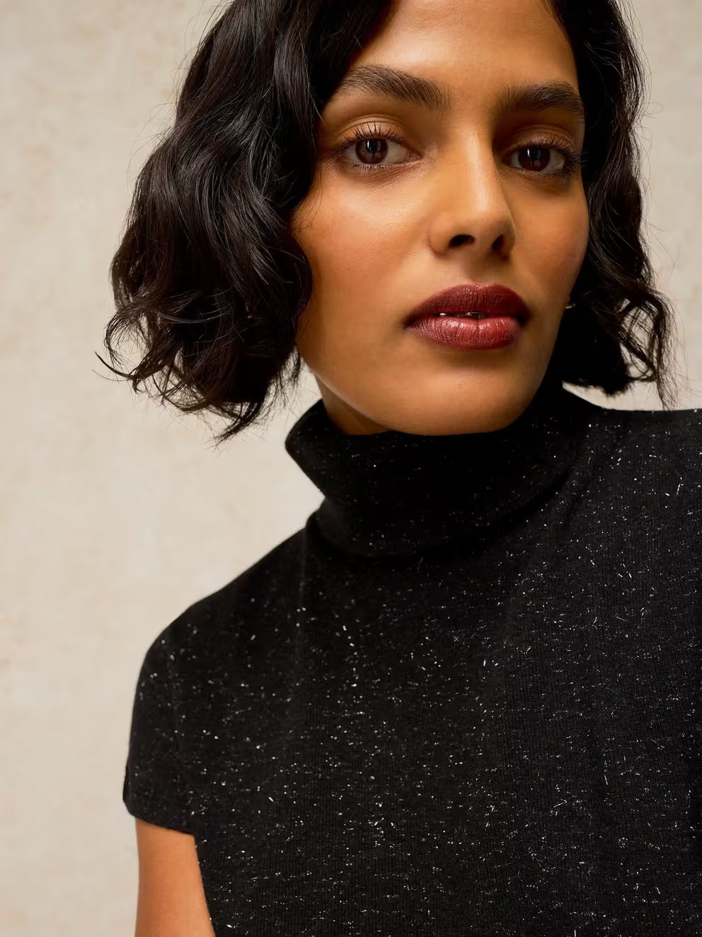 White Stuff Lola Sparkle Roll Neck - Black