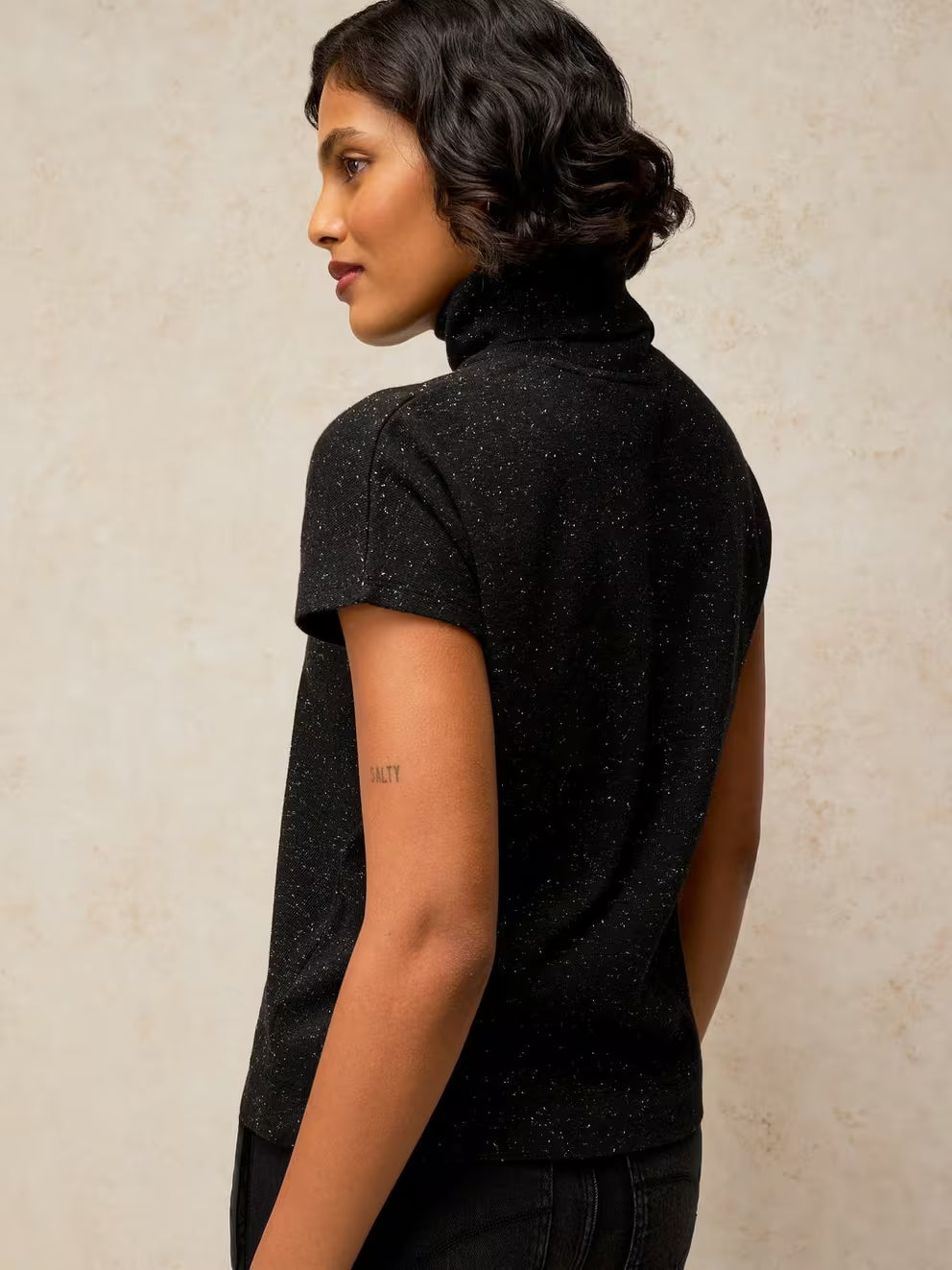 White Stuff Lola Sparkle Roll Neck - Black