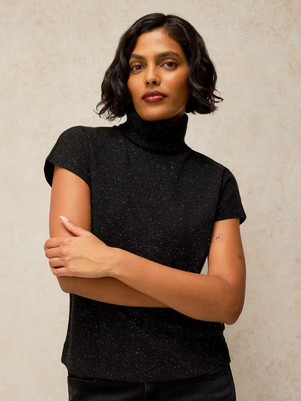 White Stuff Lola Sparkle Roll Neck - Black