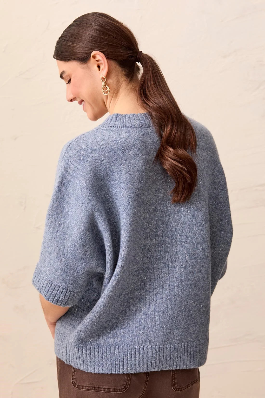 Tribal Lofty Sparkle SS Sweater - Denim