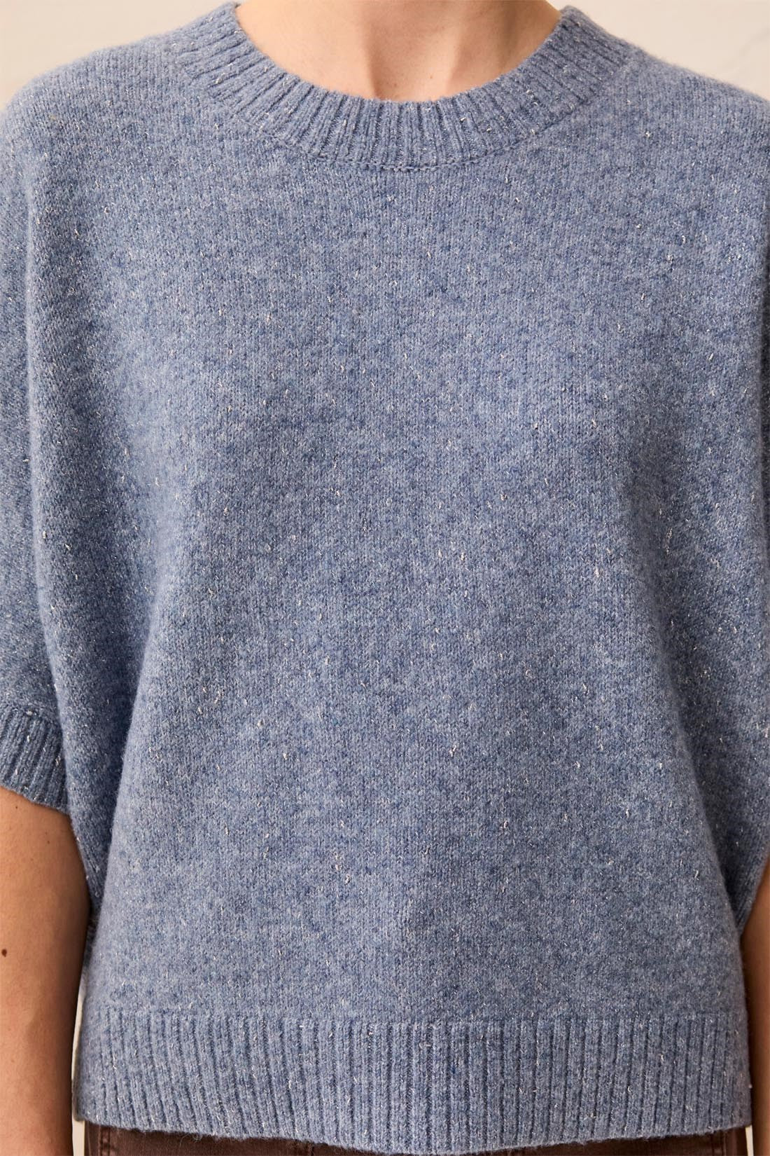 Tribal Lofty Sparkle SS Sweater - Denim