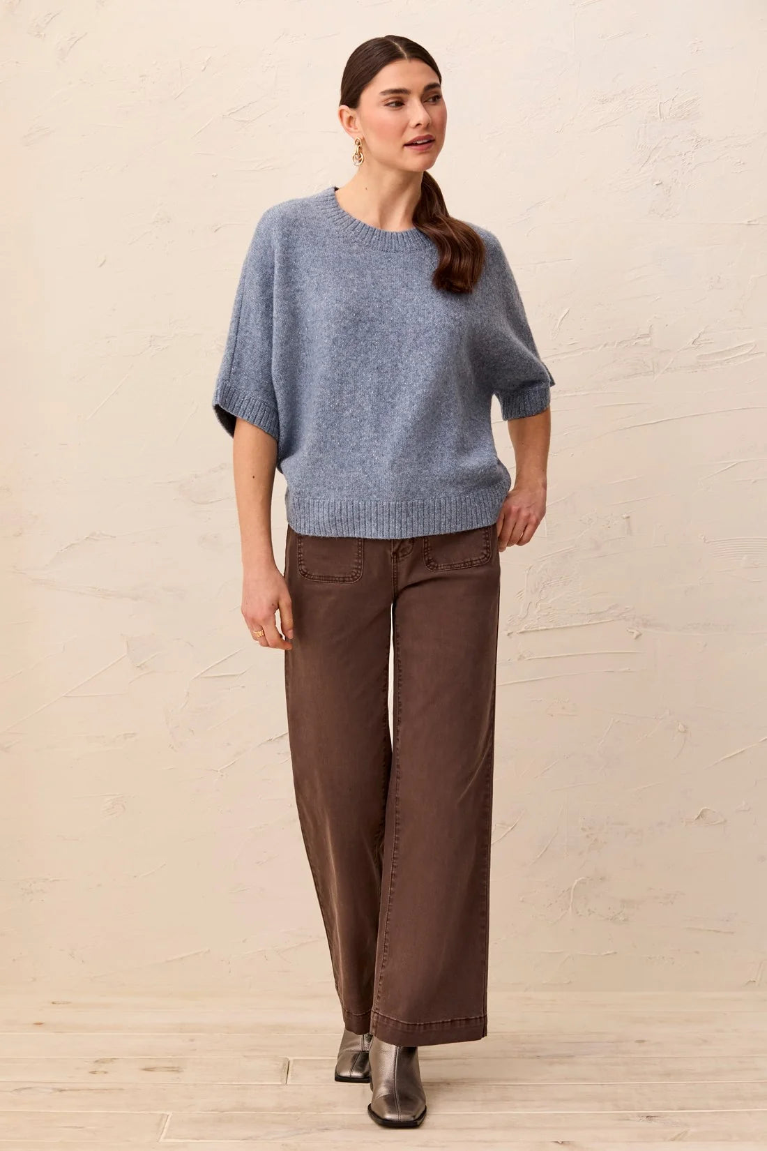 Tribal Lofty Sparkle SS Sweater - Denim