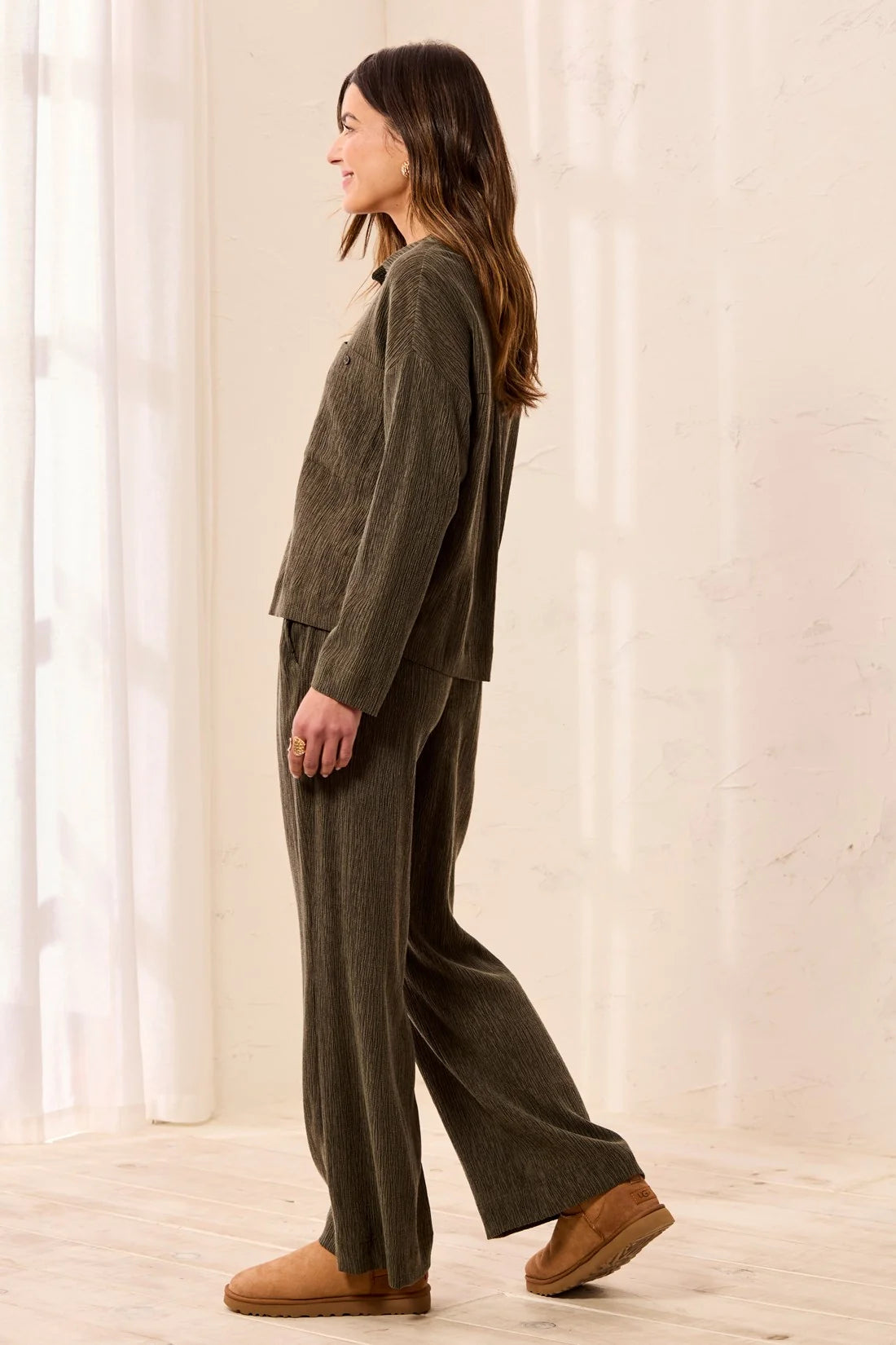 Tribal Pull On Crepe Pant - Basil