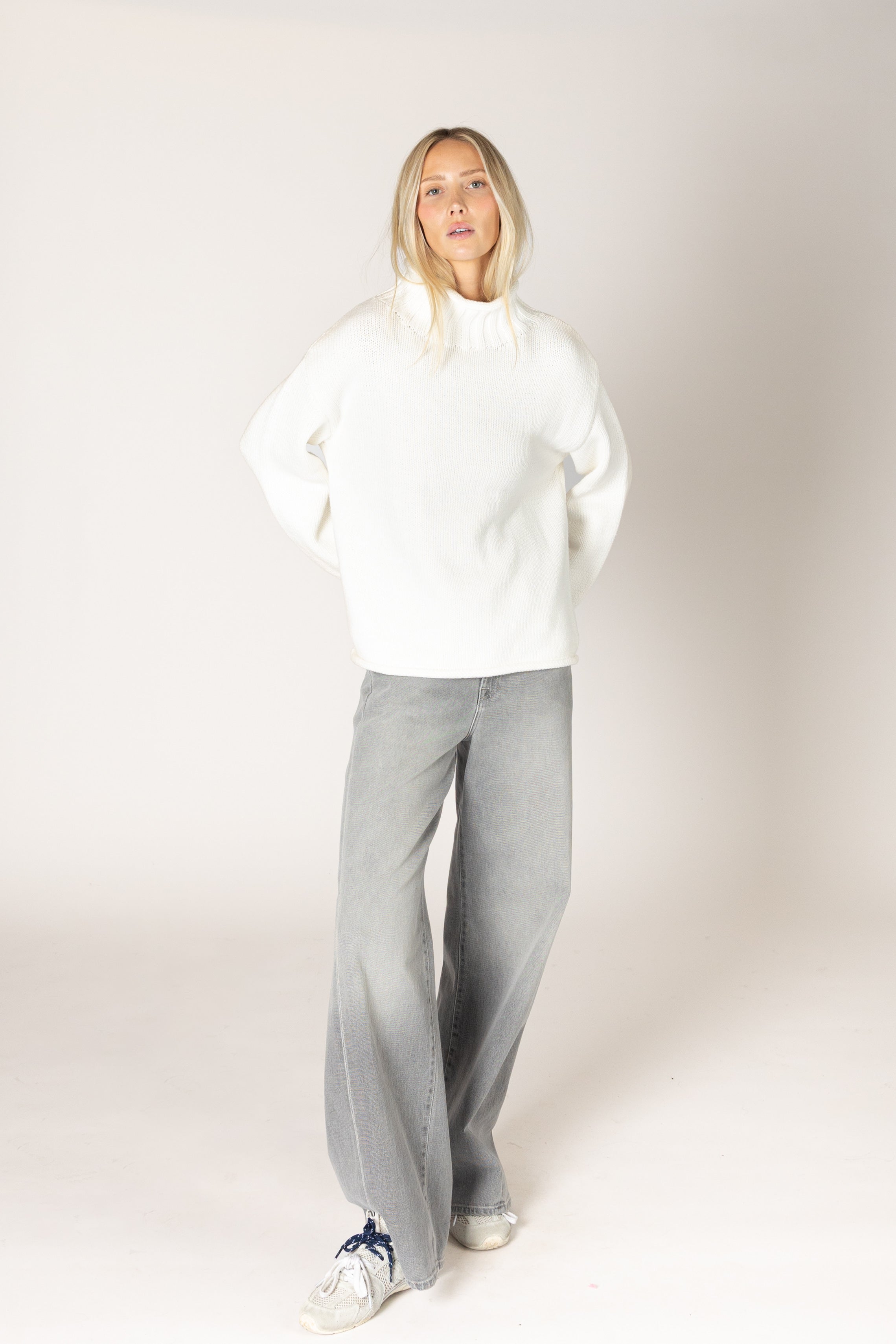 Lyla & Luxe Dolly Cotton Mock Sweater - Soft White