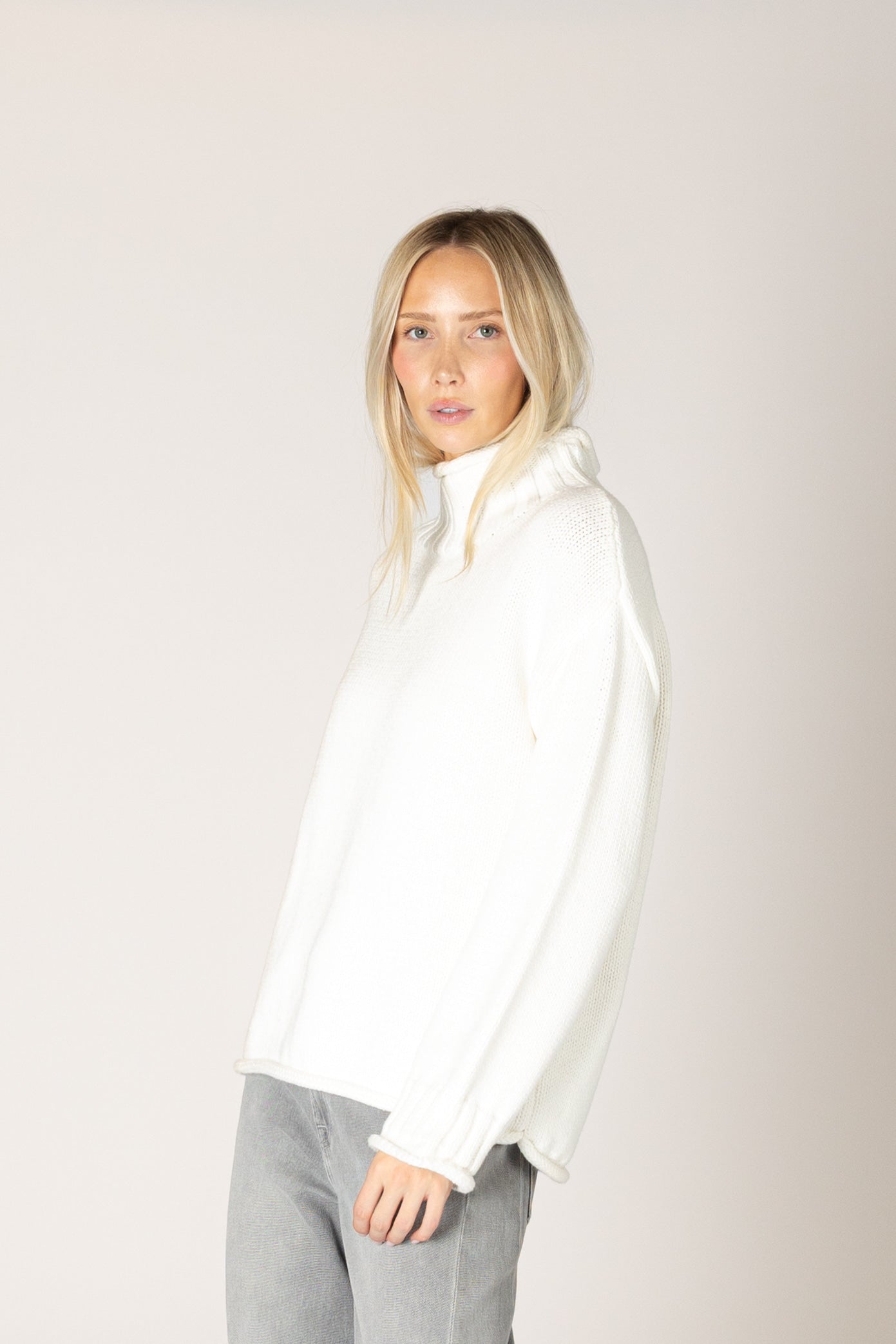 Lyla & Luxe Dolly Cotton Mock Sweater - Soft White