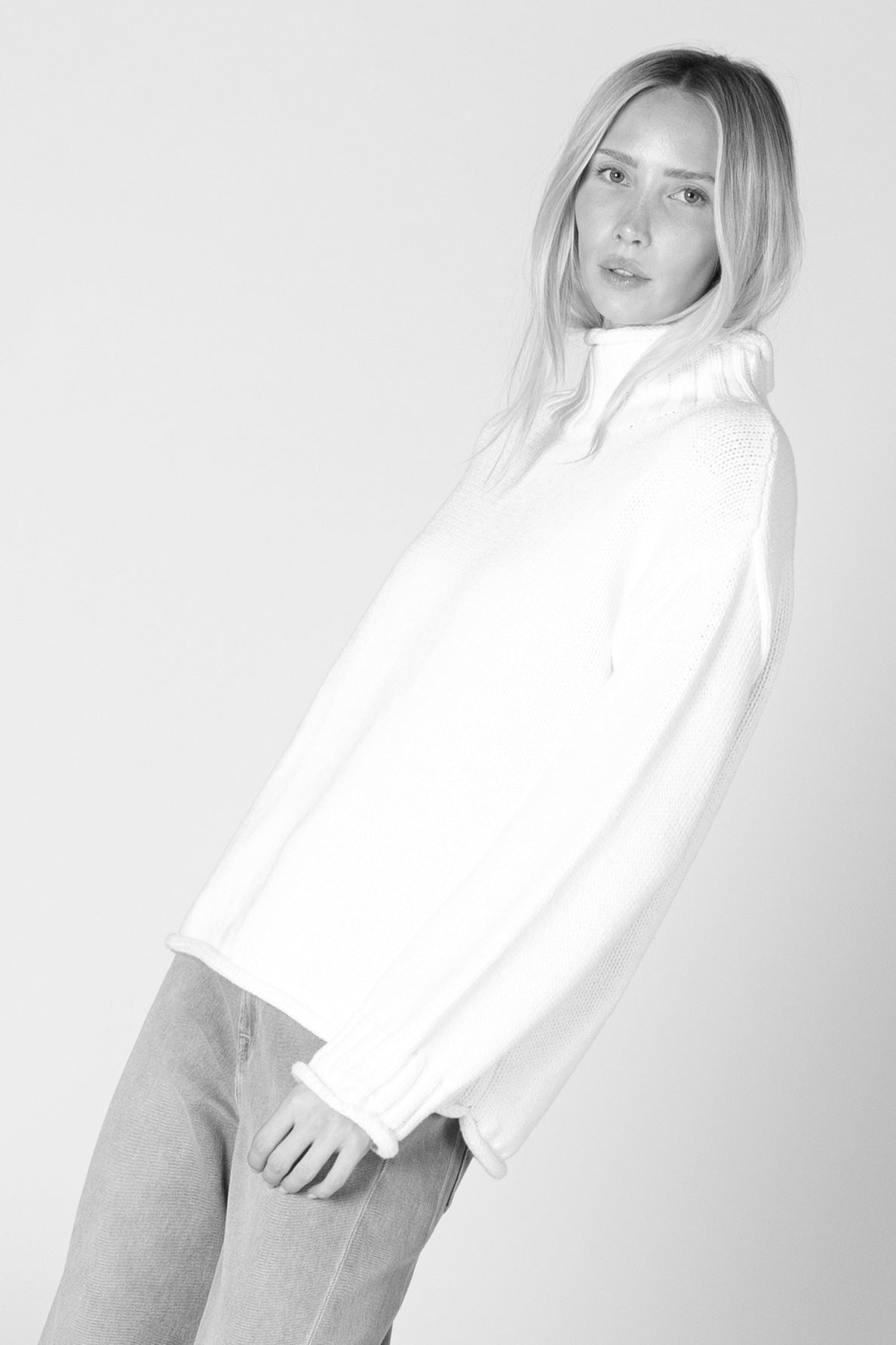 Lyla & Luxe Dolly Cotton Mock Sweater - Soft White