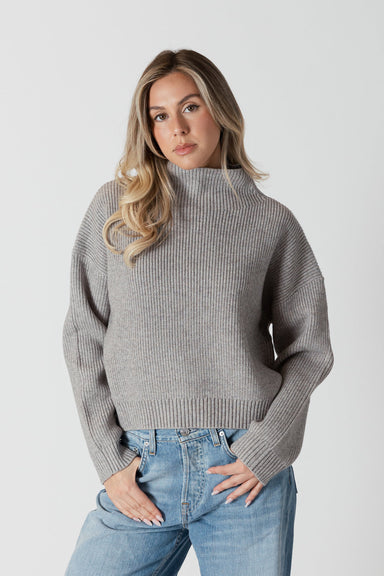 Lyla & Luxe Evolet Mockneck - Grey Marl Clothing - Tops - Sweaters - Pullovers by Lyla & Luxe | Grace the Boutique