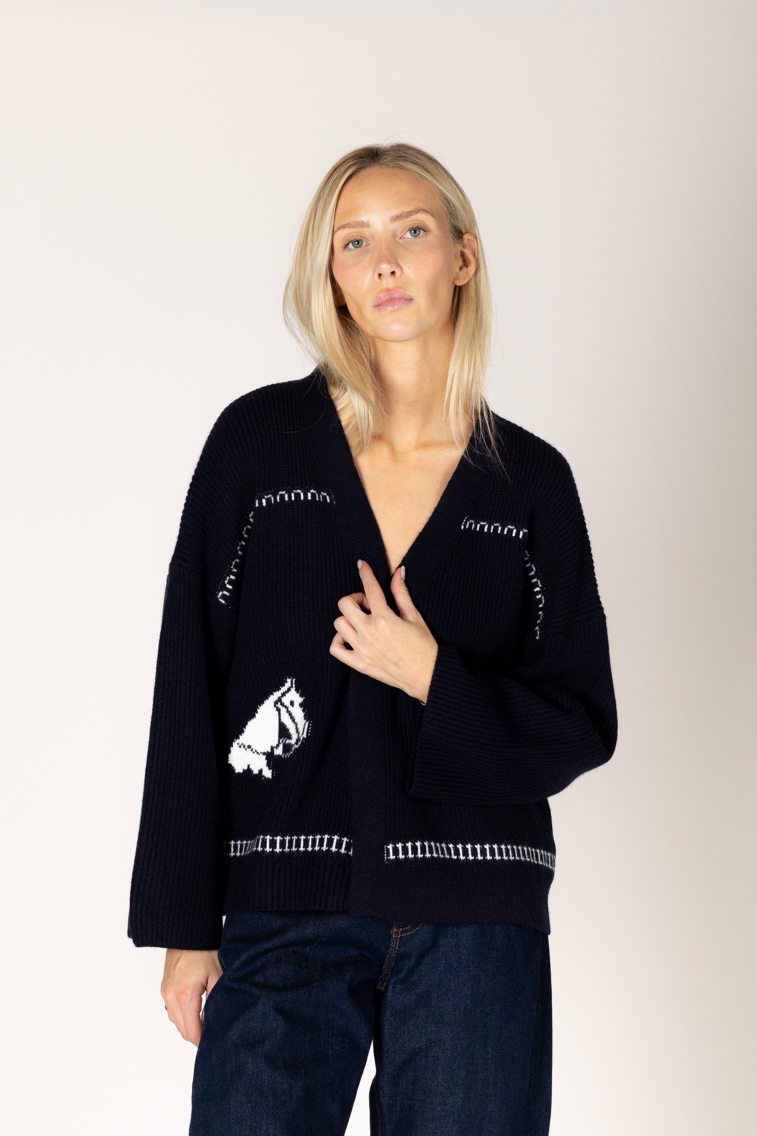 Lyla & Luxe Howdy Cardi - Navy/White