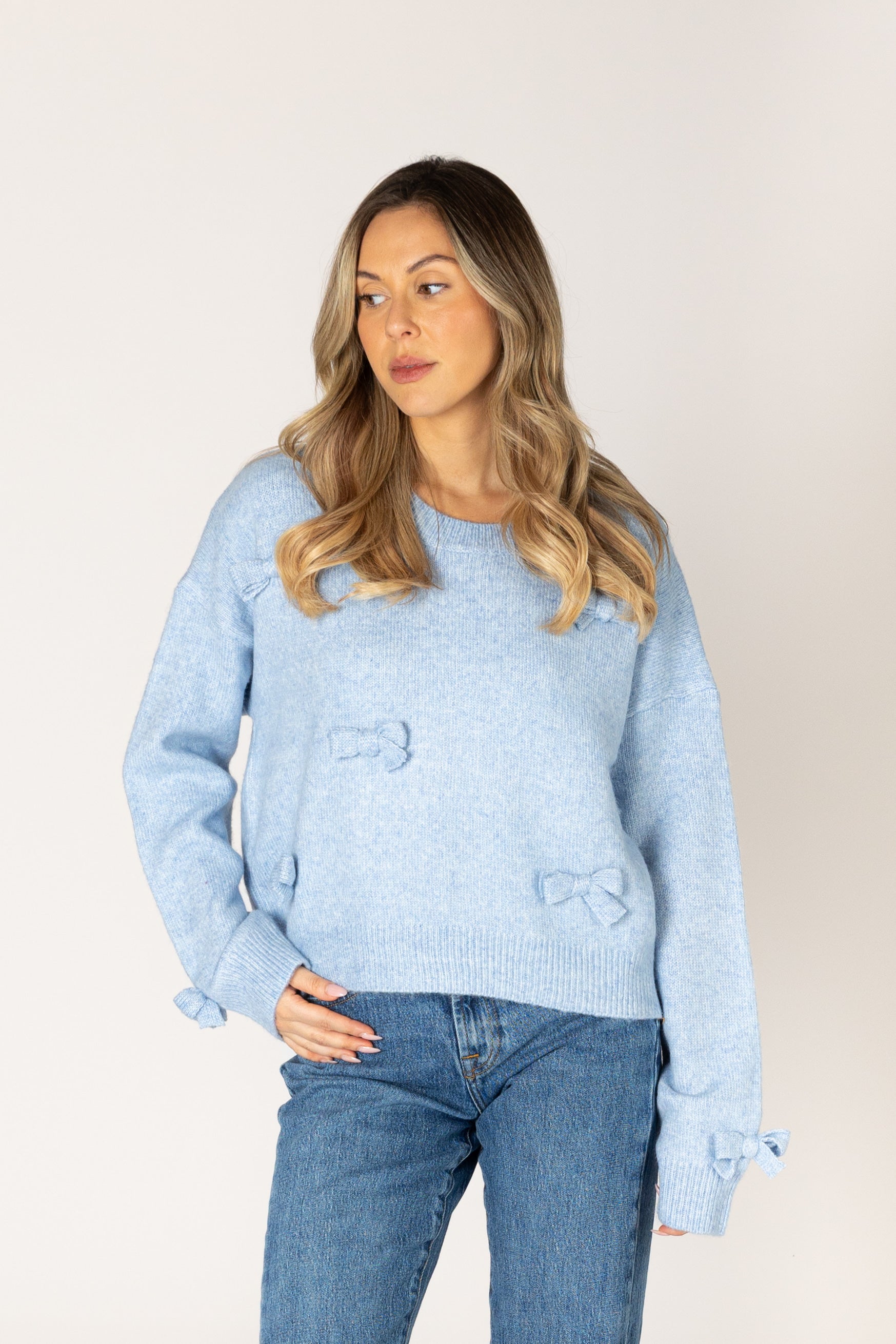 Lyla & Luxe Jessie Bow Sweater - Sky
